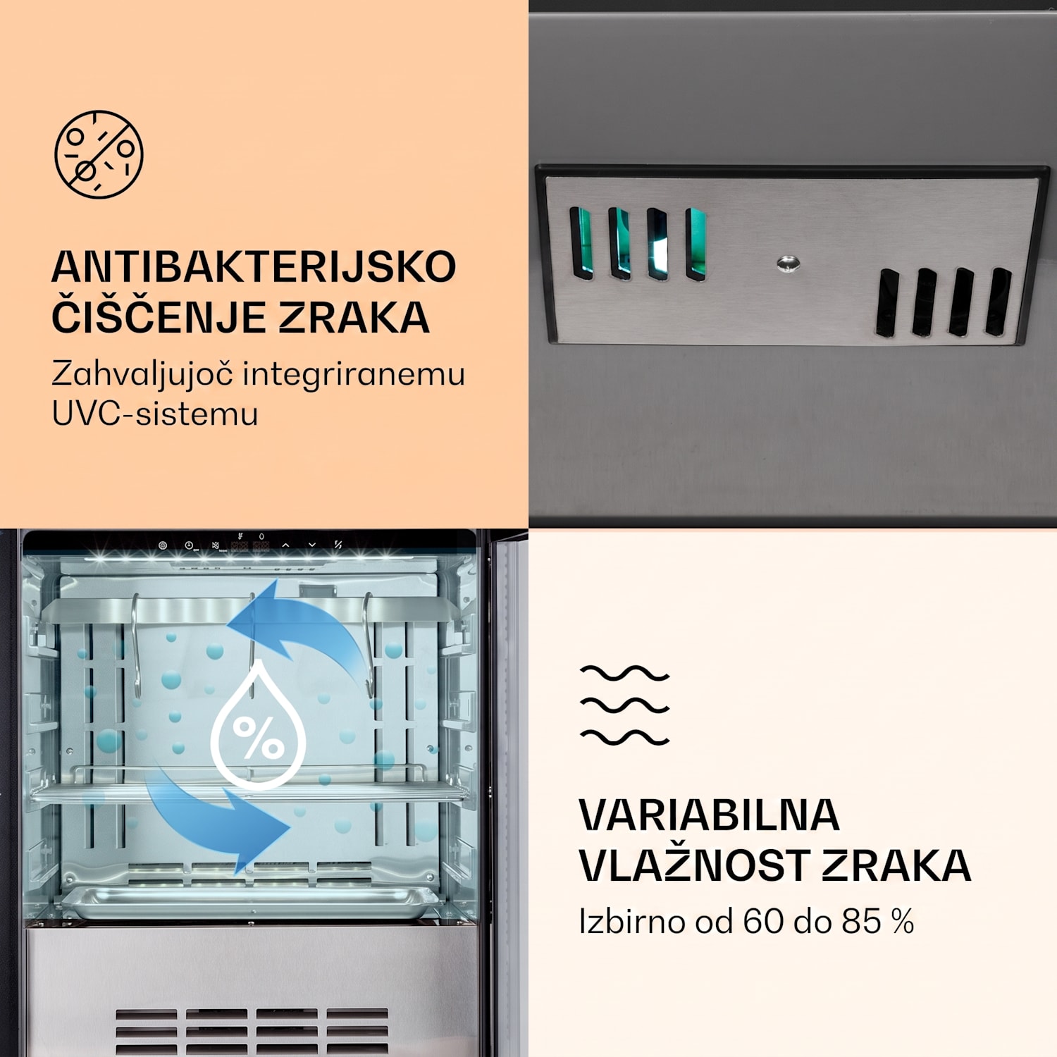 Steakhouse Pro 98 Onyx, hladilnik za zorenje mesa, 1 cona, 98 litrov, 1-25 °C, zaslon na dotik, panoramsko okno Črna