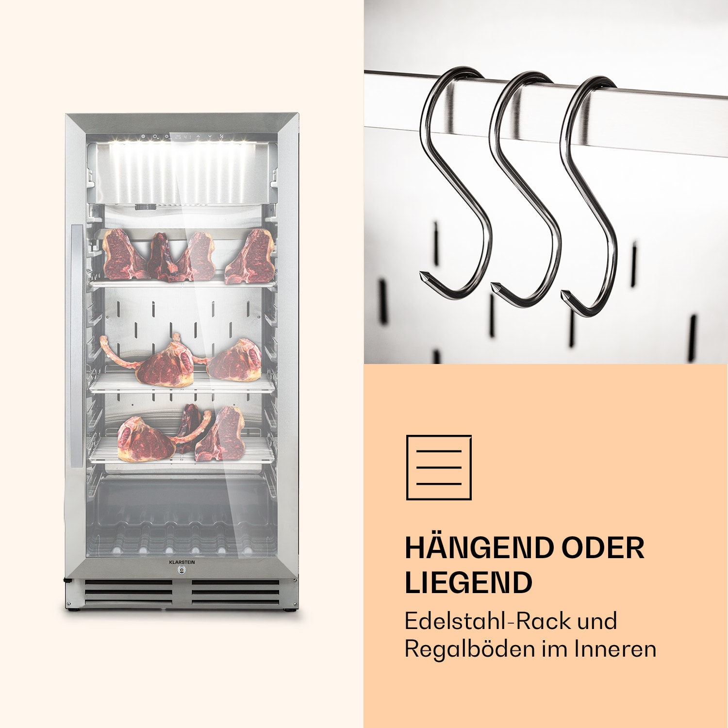 Steakhouse Pro 233 Fleischreifeschrank 1 Zone 233 L 1-25°C Touch   Panorama Silber-Metallic