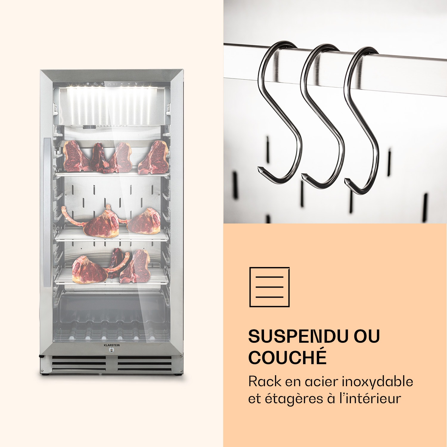 Steakhouse Pro 233 Vleesrijpingskast 1 Zone 233 L 1-25°C Touch Panorama Zilver Metallic