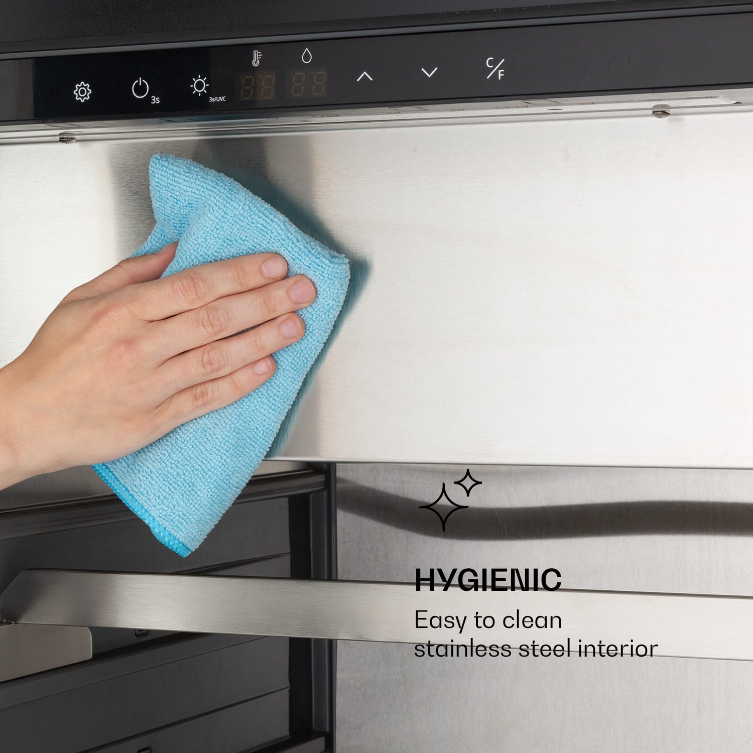 Steakhouse Pro 233, húsérlelő hűtőszekrény, 1 zóna, 233 liter, 1-25 °C, érintőképernyős kijelző, panoráma ablak Ezüst metál