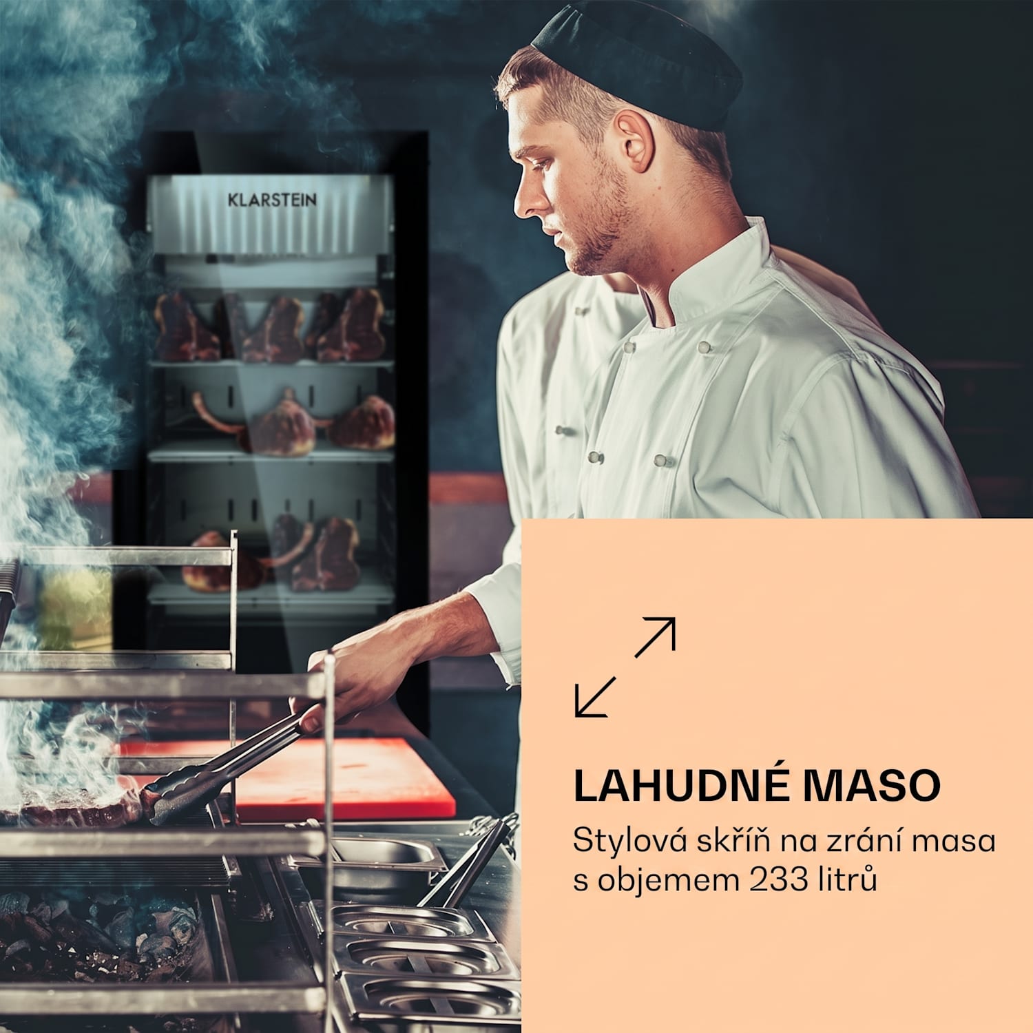Steakhouse Pro 233 Onyx, lednice na zrání masa, 233 l, 1 zóna, 1-25 °C, dotykové ovládání, panoramatické okno Černá