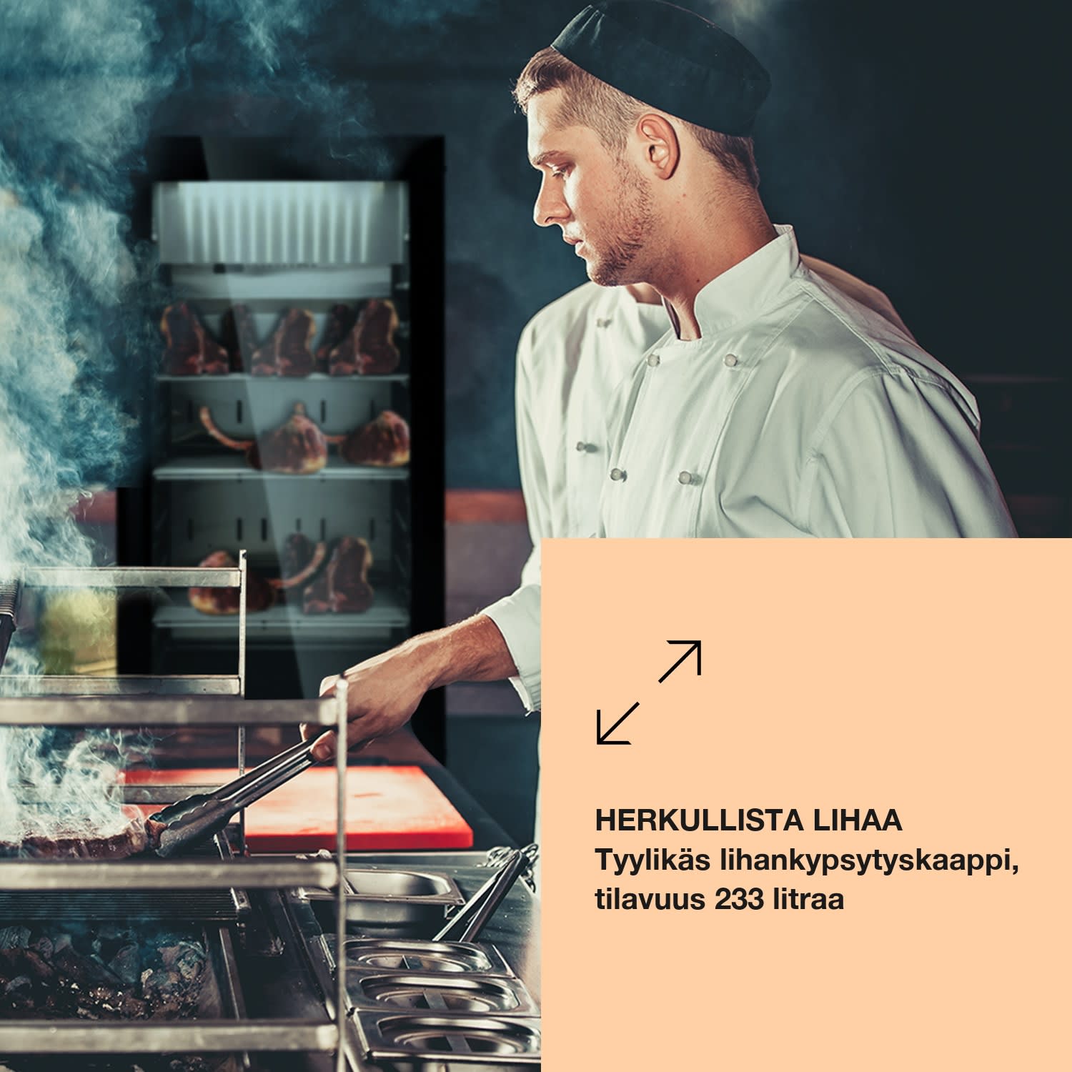 Steakhouse Pro 233 Onyx lihan kypsytyskaappi 1 alue 233 litraa 1–25 °C kosketusnäyttö panoraamaikkuna Musta