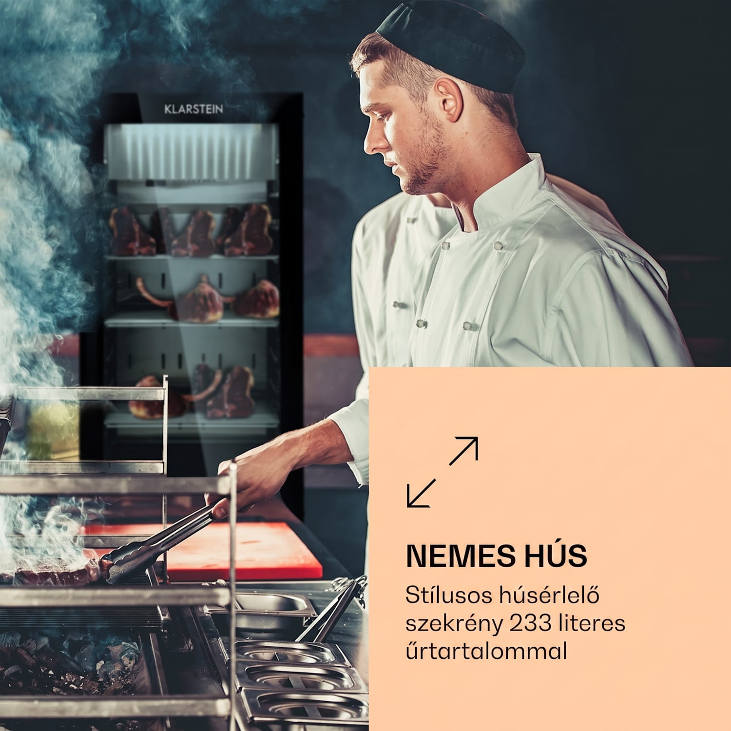 Steakhouse Pro 233, Onyx, húsérlelő hűtőszekrény, 1 zóna, 233 liter, 1-25 °C, érintőképernyős kijelző, panoráma ablak Fekete