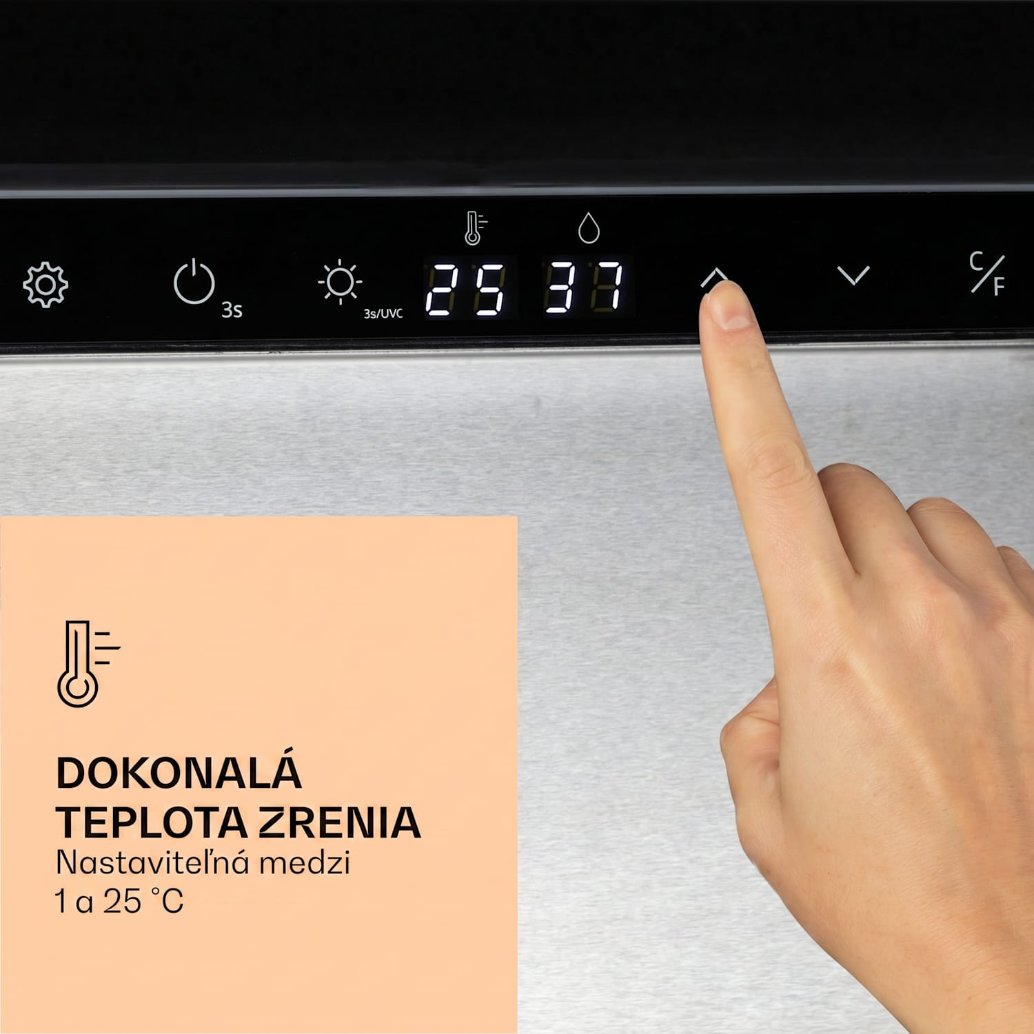 Steakhouse Pro 233 Onyx, chladnička na zrenie mäsa, 1 zóna, 233 l, 1-25°C, dotykový displej, panoramatické okno Čierna