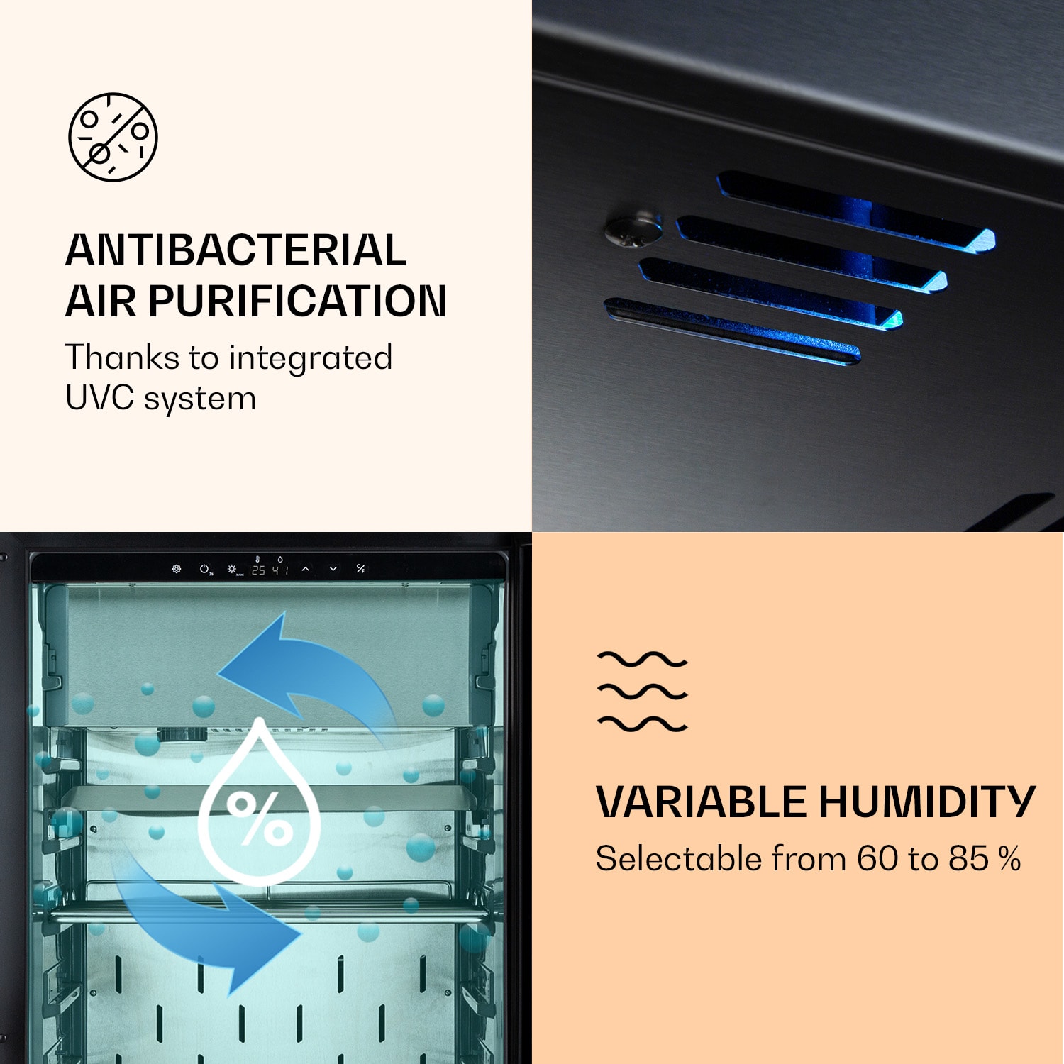 Steakhouse Pro 233, Onyx, húsérlelő hűtőszekrény, 1 zóna, 233 liter, 1-25 °C, érintőképernyős kijelző, panoráma ablak Fekete