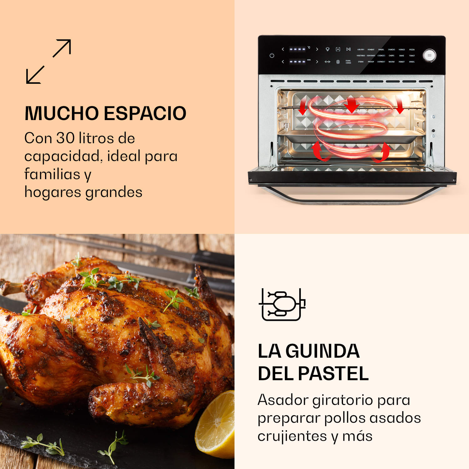 Vigor Air Hot Air Fryer 1800 W 30 litros 18 programas de calor superior e inferior 