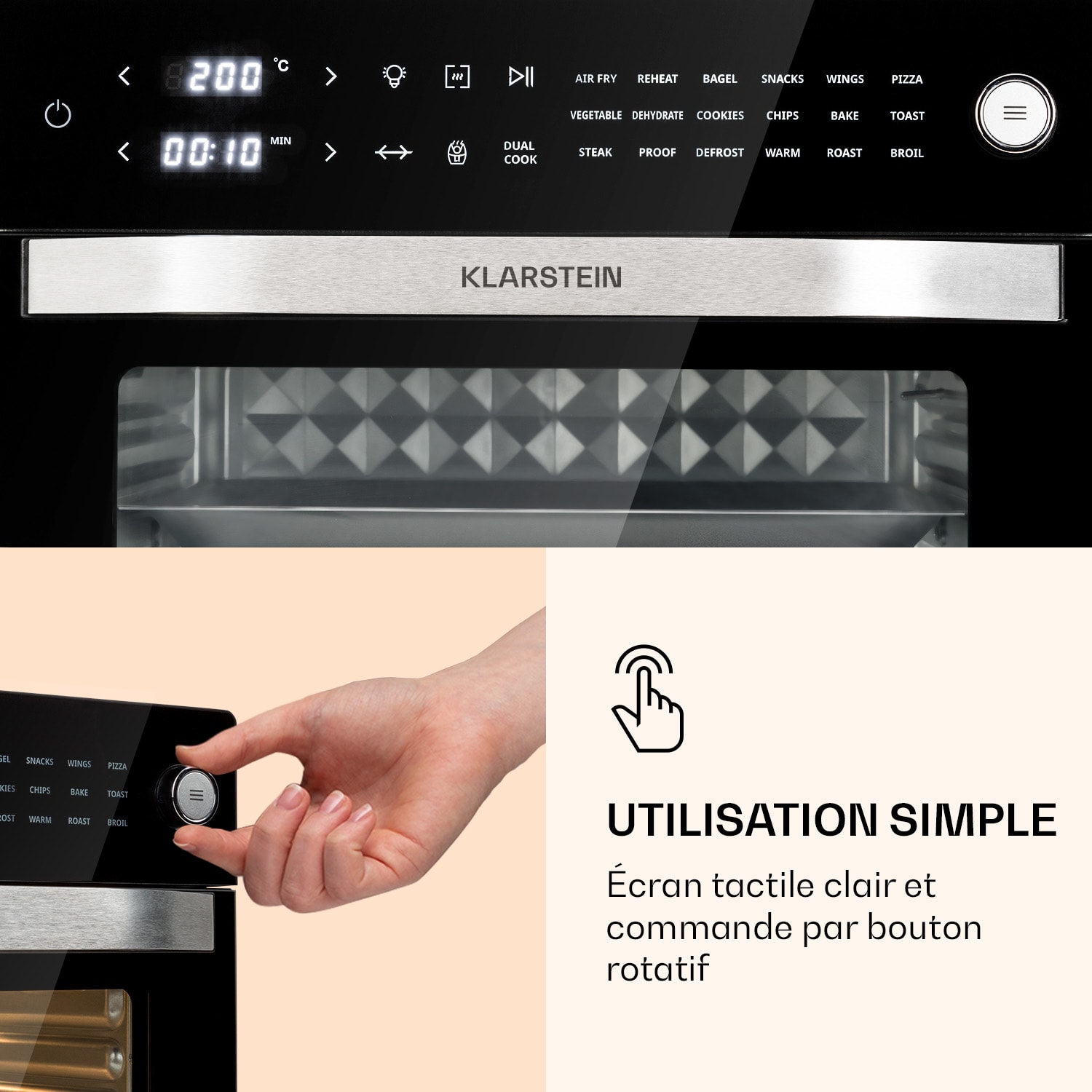 Vigor Air Friteuse à air chaud 1800 W 30 litres 18 programmes Chaleur supérieure et inférieure 