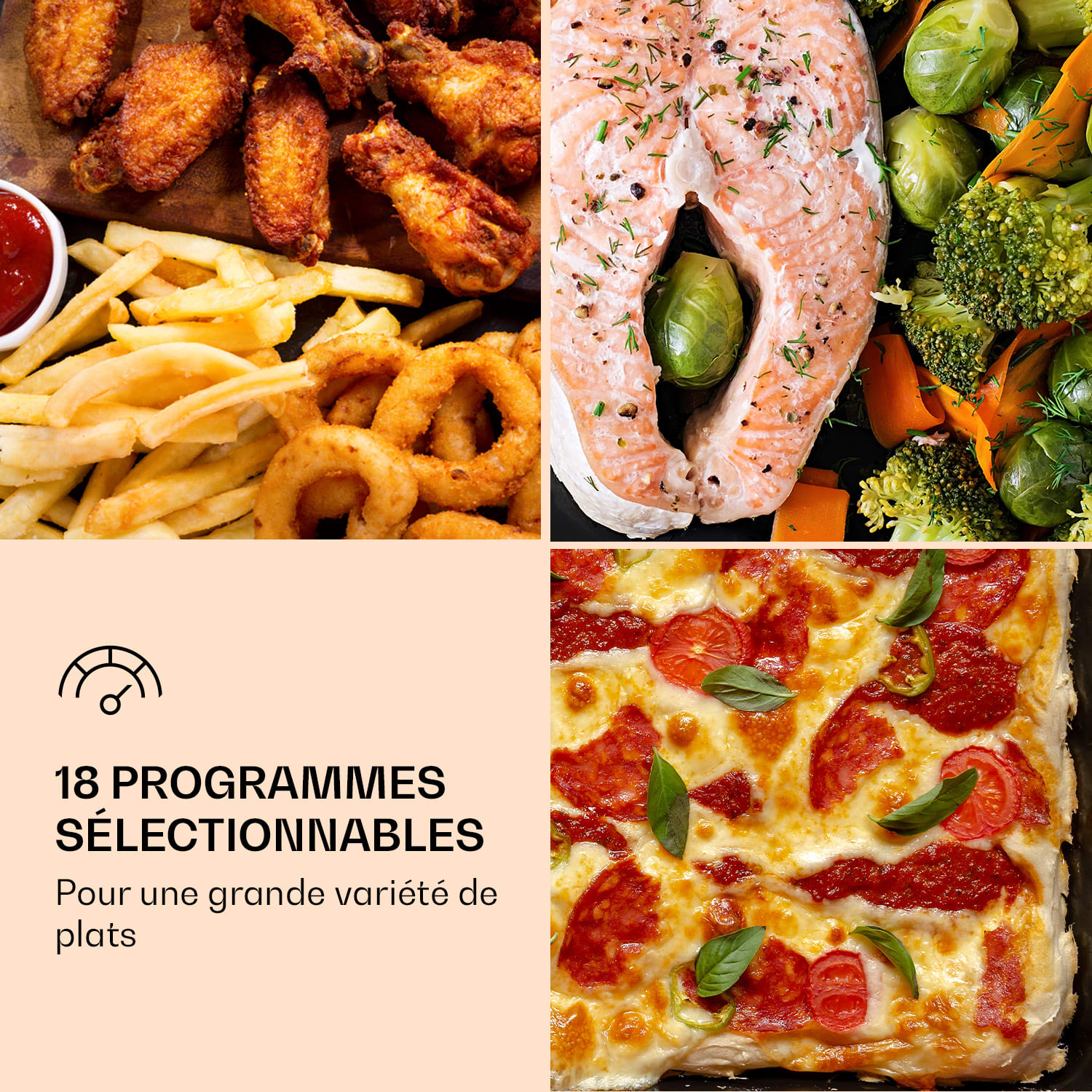 Vigor Air Friteuse à air chaud 1800 W 30 litres 18 programmes Chaleur supérieure et inférieure 