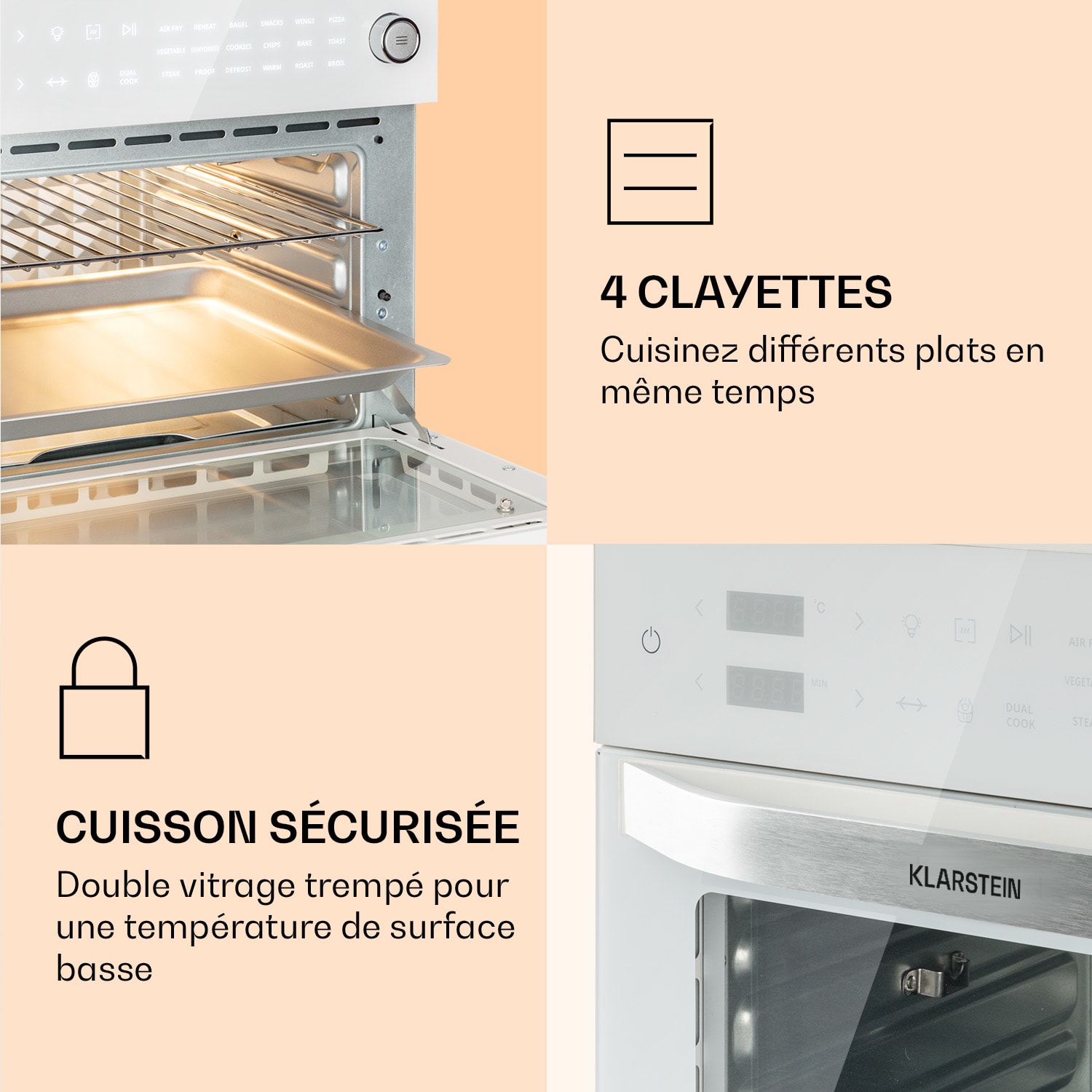 Vigor Air heteluchtfriteuse 1800 W 30 liter 18 programma's boven- en onderwarmte Wit