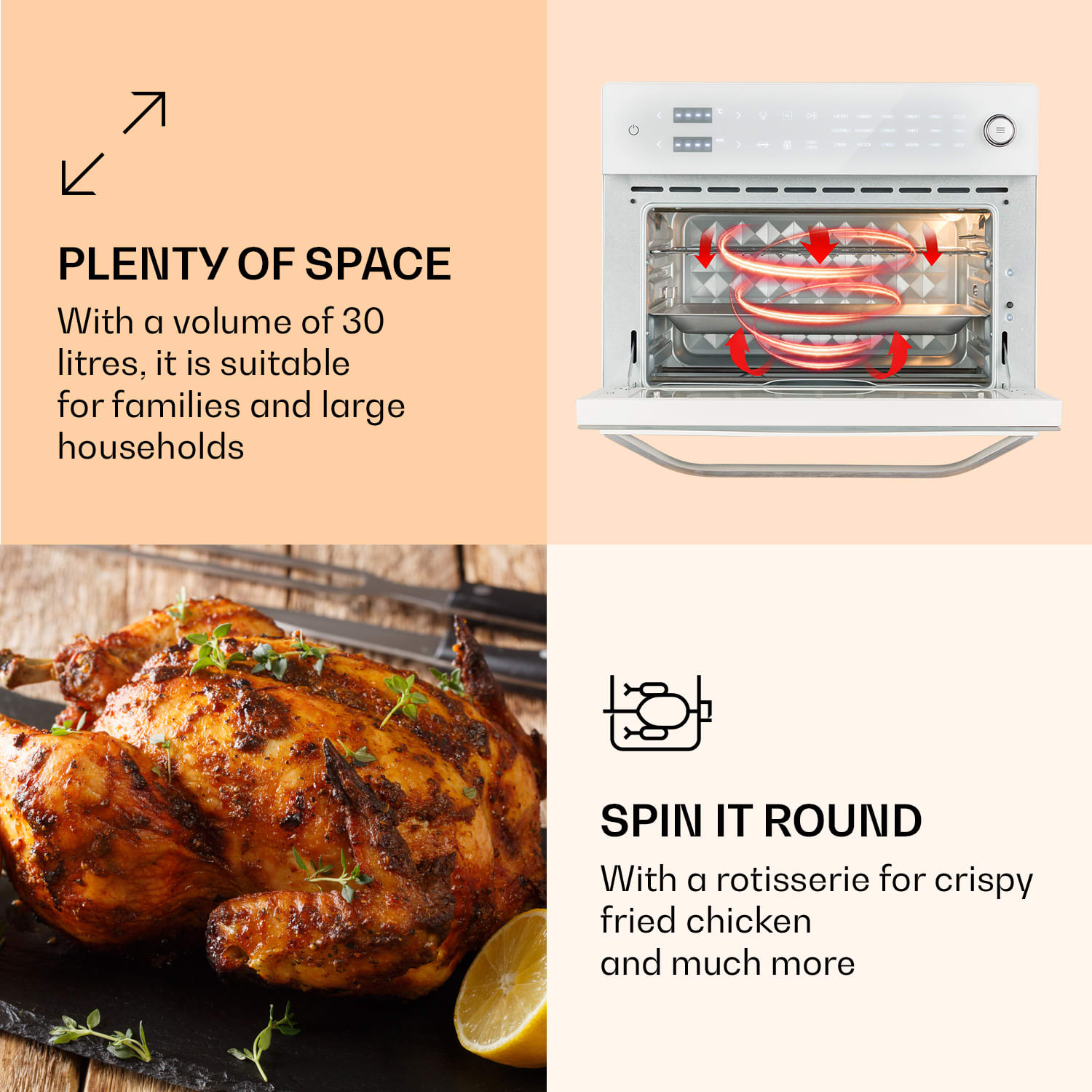 Vigor Air, teplovzdušná fritéza, 1800 W, 30 l, 18 programov, horný a dolný ohrev 