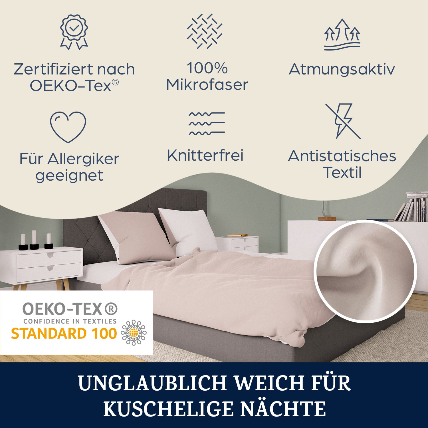 Soft Wonder-Edition - Biancheria da letto, 240 x 220 cm, microfibra Taupe chiaro