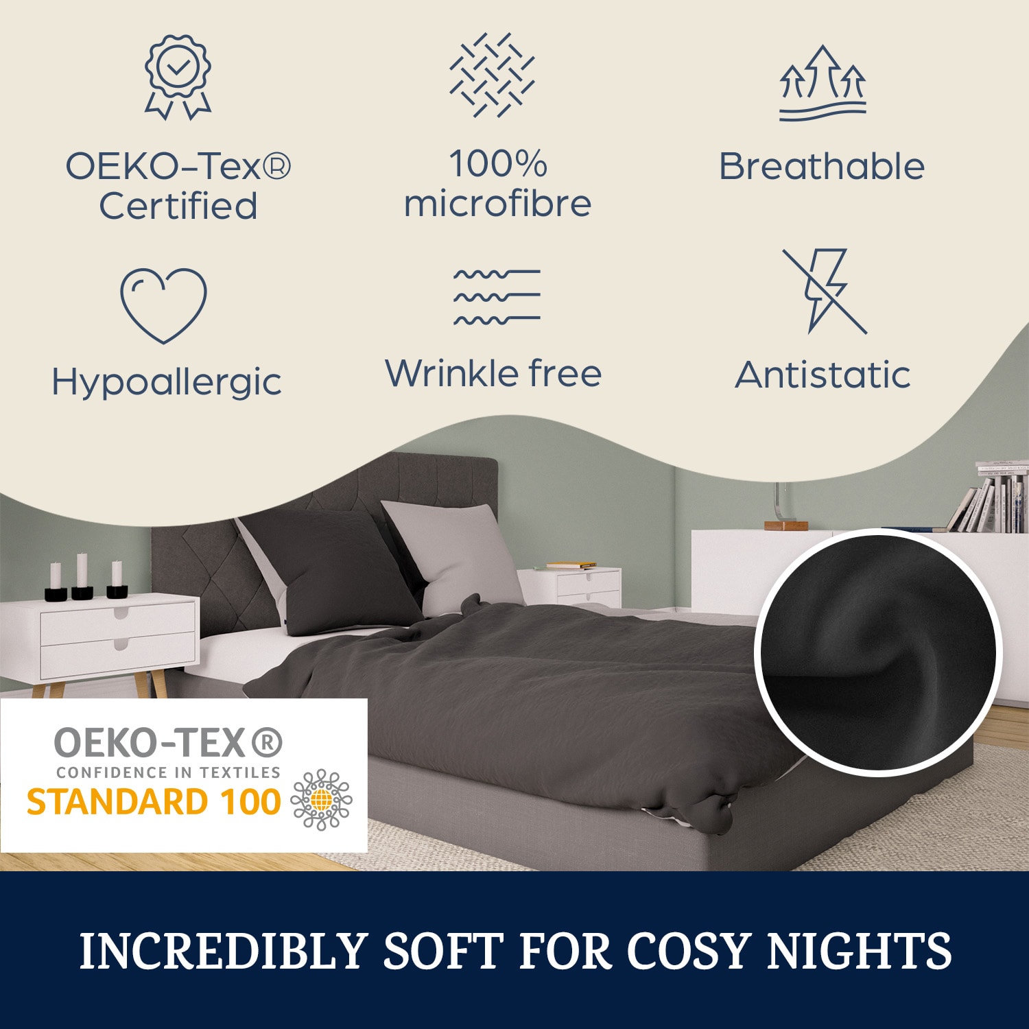 Soft Wonder-Edition, Ágyneműhuzatok, 200x200 cm, mikroszálas Sötétszürke / világosszürke