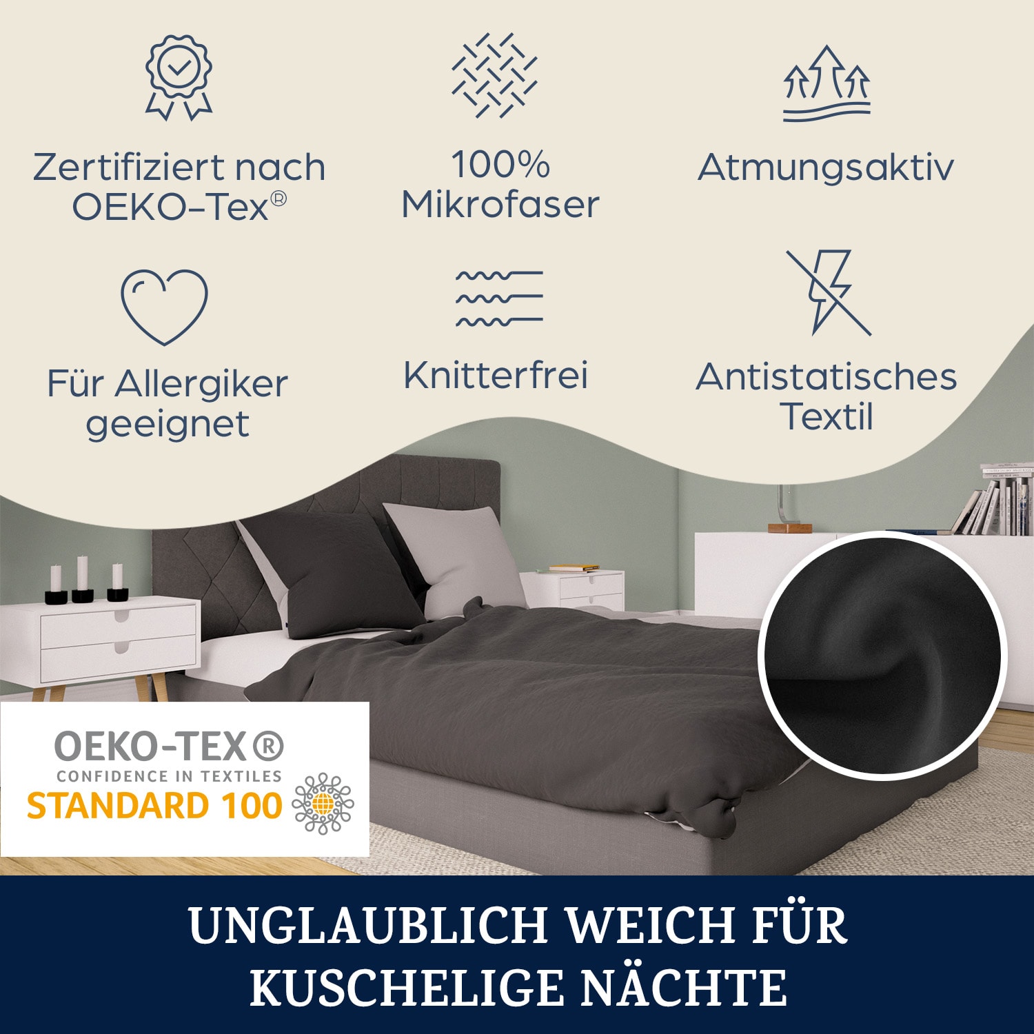 Soft Wonder-Edition - Biancheria da letto, 240 x 220 cm, microfibra Grigio scuro