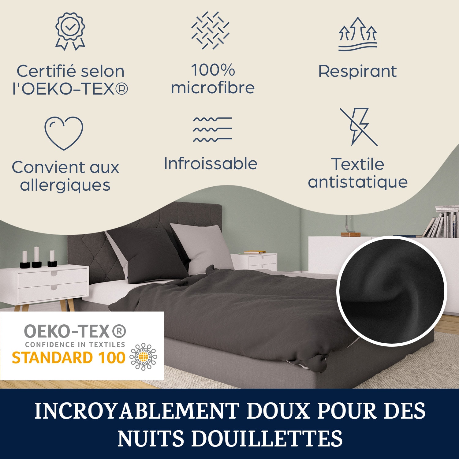 Soft Wonder Edition Parure de lit 240 x 220 cm microfibre Gris Foncé