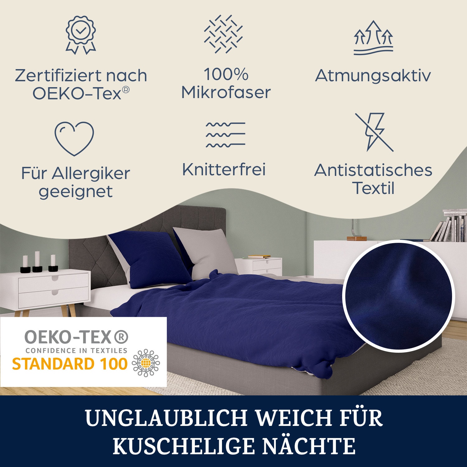 Soft Wonder-Edition Bettwäsche 200x200 cm Mikrofaser Ozeanblau