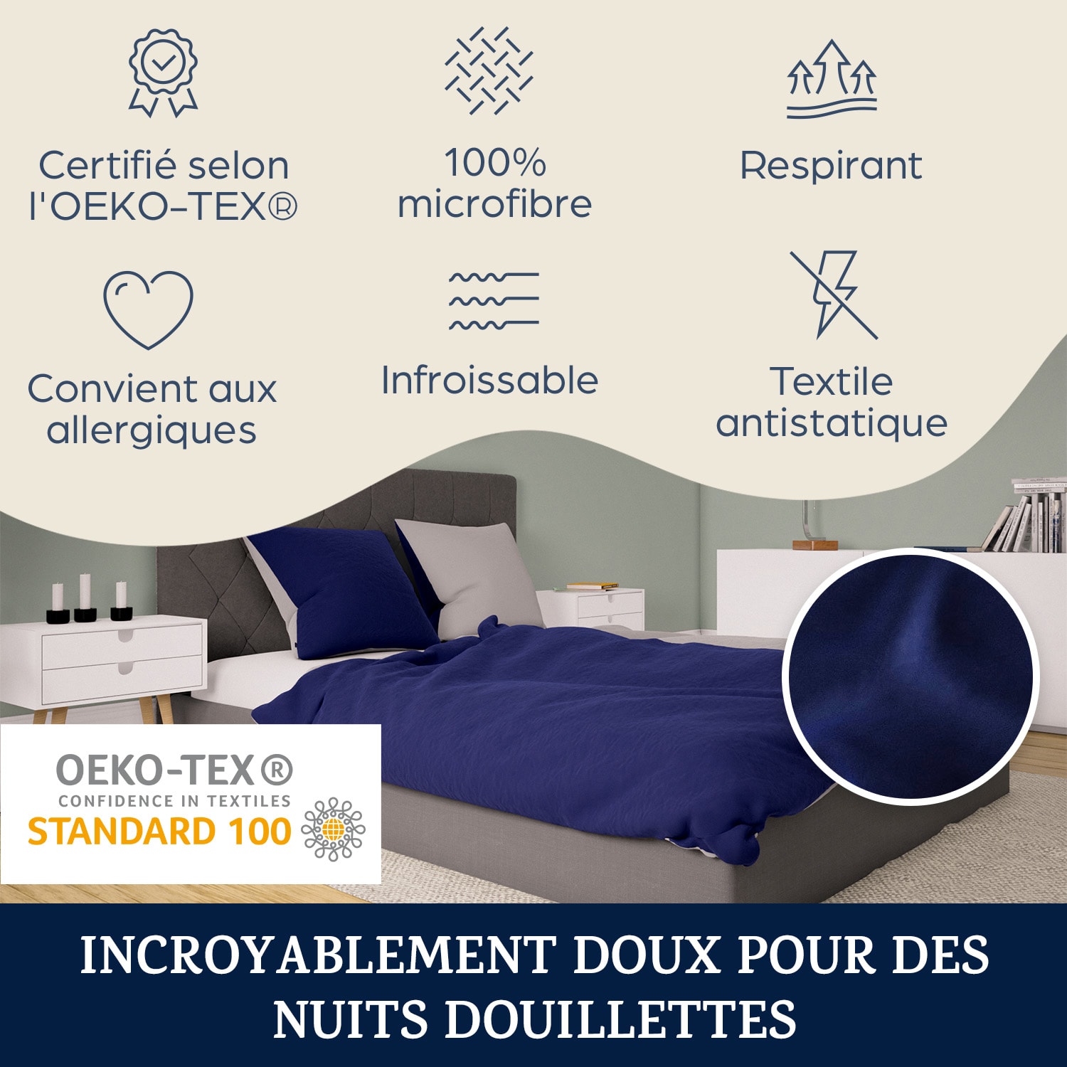 Soft Wonder Edition Parure de lit 240 x 220 cm microfibre Bleu Océan