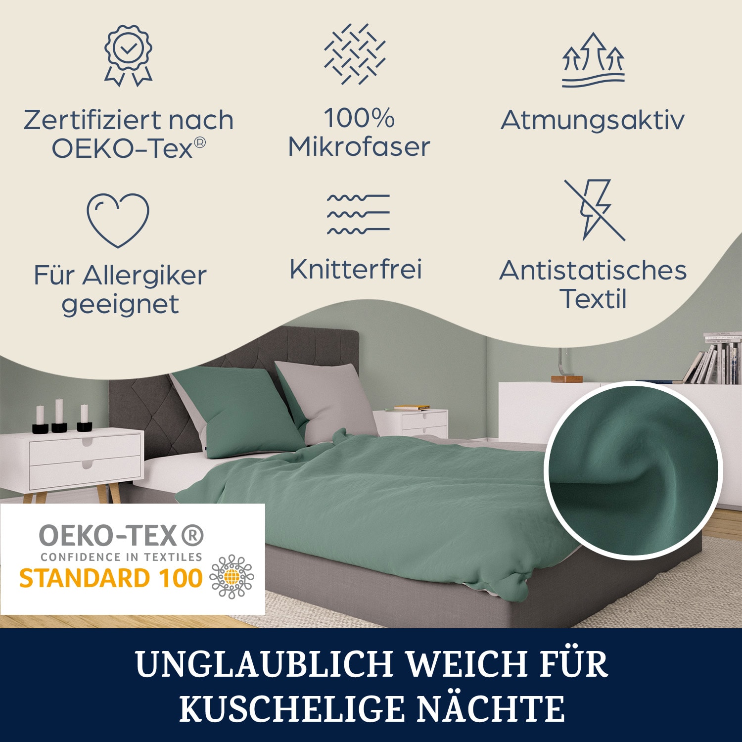 Soft Wonder-Edition Bettwäsche 200x200 cm Mikrofaser Blattgrün