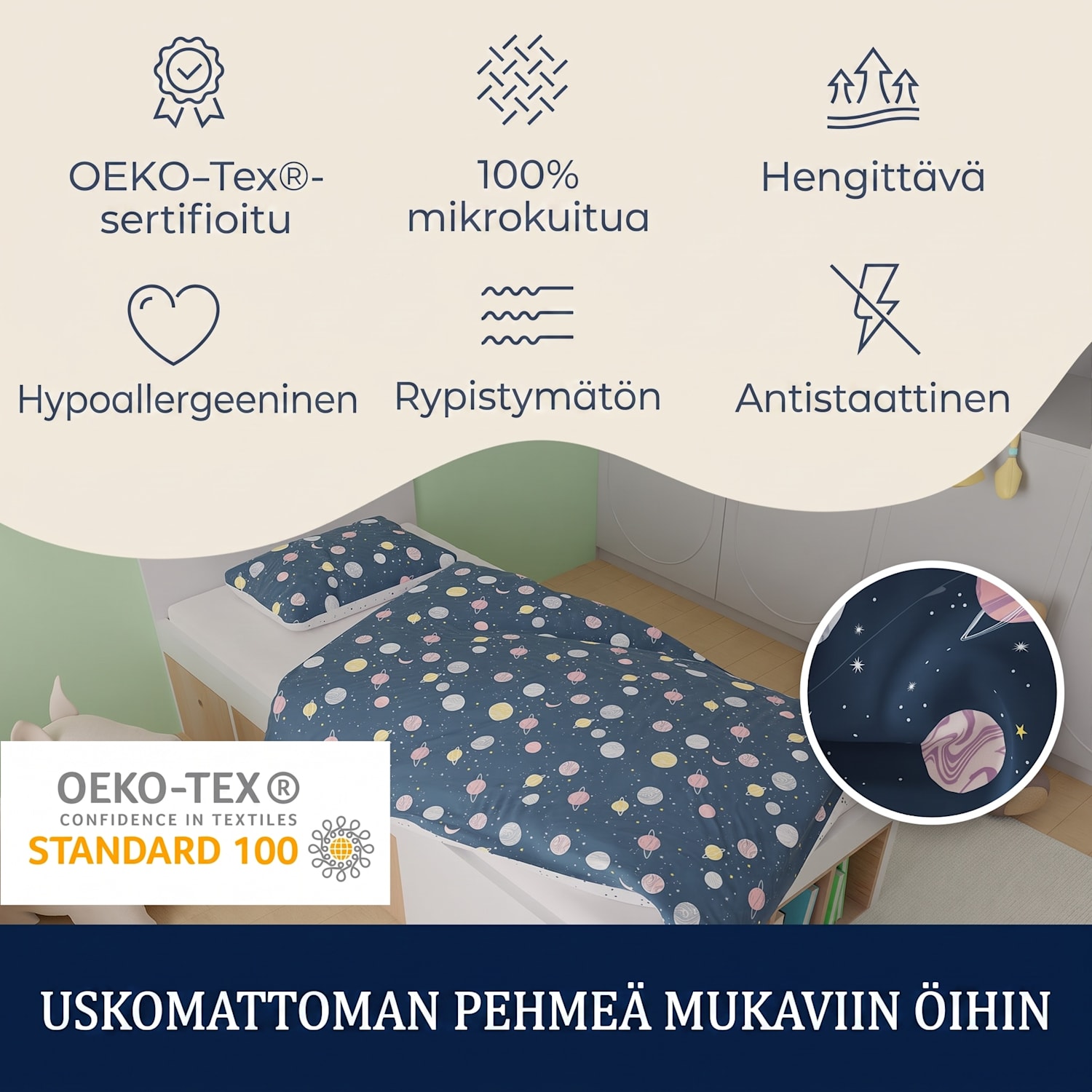 Soft Wonder Kids Edition vuodevaatteet 135 x 200 cm 80 x 80 cm hengittävä mikrokuitu 135 x 200 cm / 80 x 80 cm | planeetta