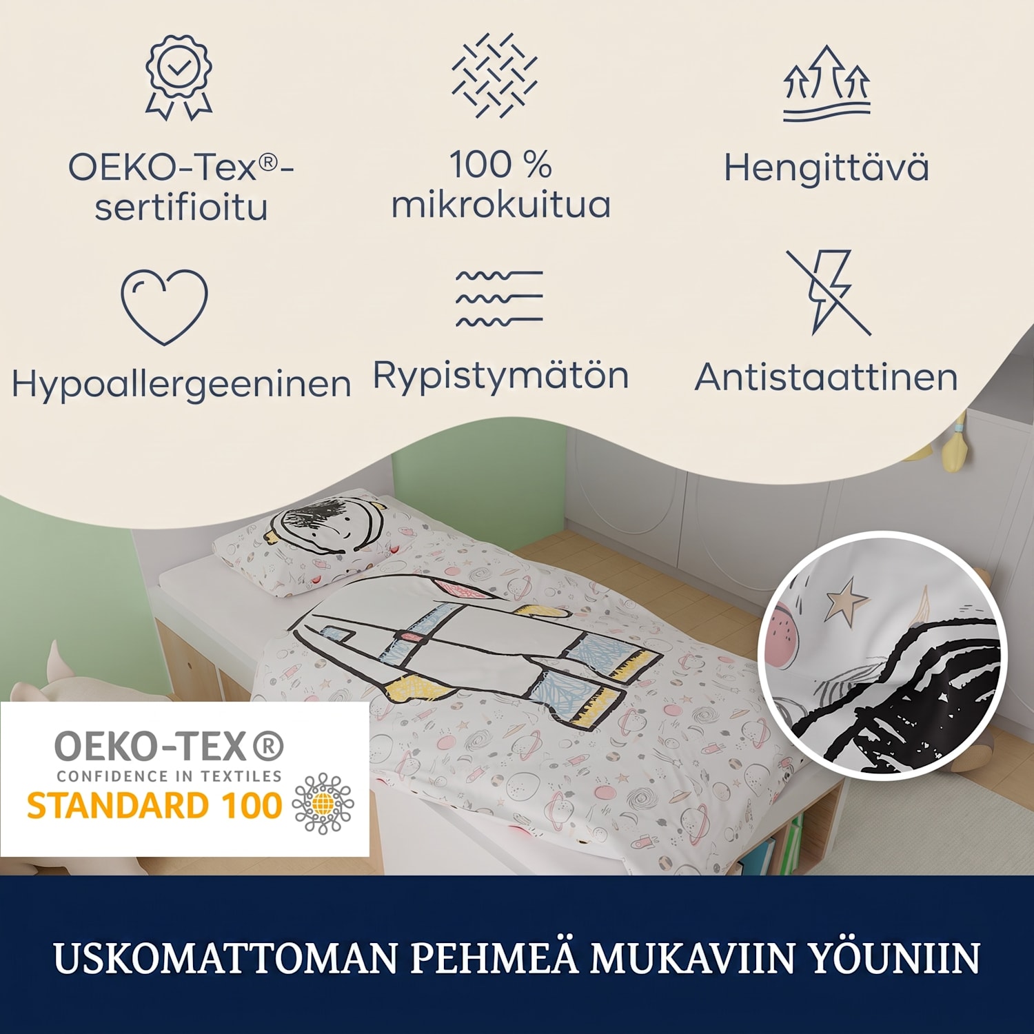 Soft Wonder Kids Edition vuodevaatteet 100 x 135 cm 40 x 60 cm hengittävä mikrokuitu 100 x 135 cm / 40 x 60 cm | astronautti