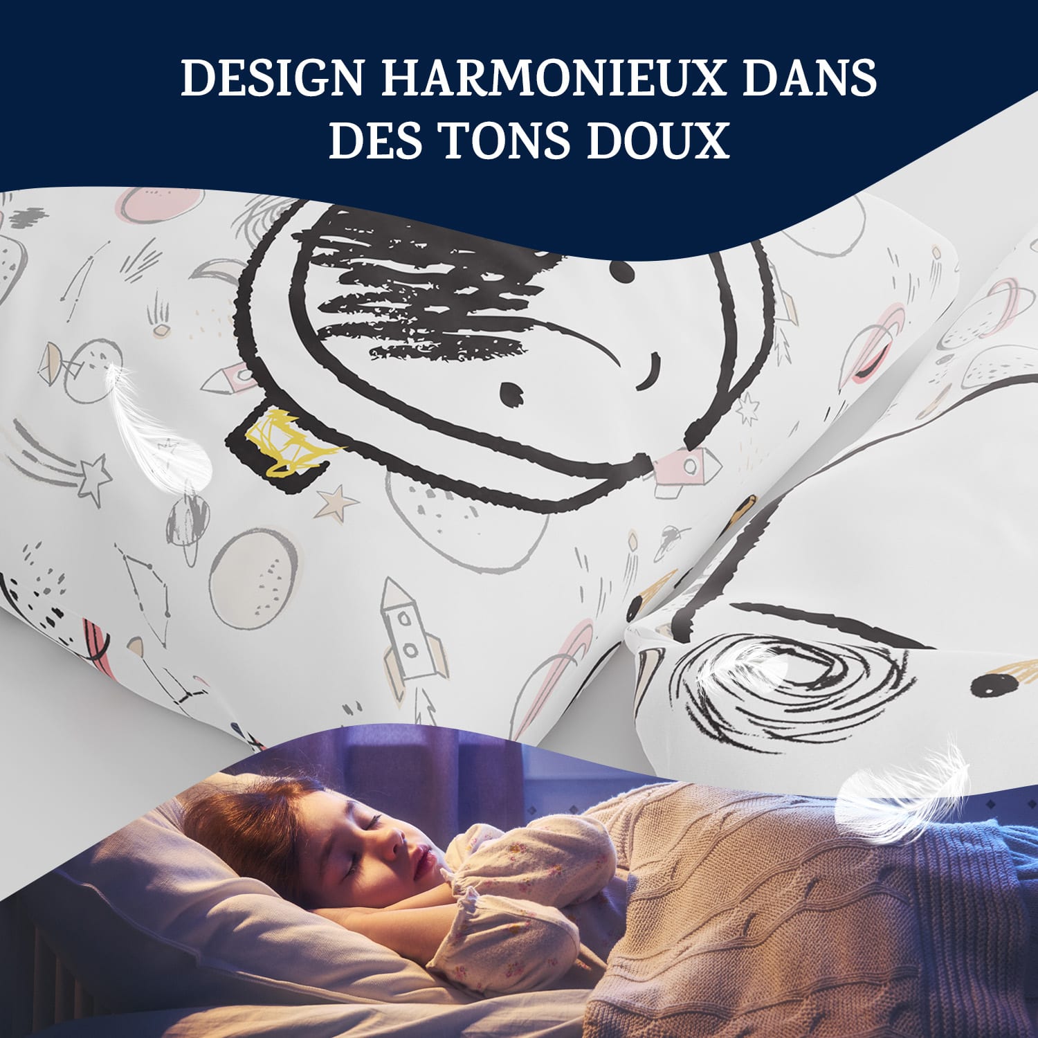 Soft Wonder Kids-Edition Parure de lit 100 x 135 cm 40 x 60 cm microfibre respirante 100 x 135 cm / 40 x 60 cm | astronaute