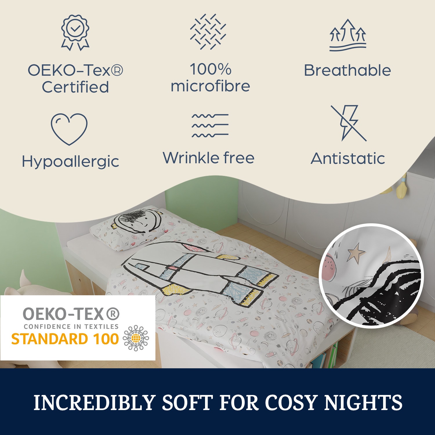 sleepwise, Soft Wonder Kids-Edition, спално бельо, 100 x 135 см, 40 x 60 см, дишащо, микровлакно 100 x 135 cm / 40 x 60 cm | 3 корита