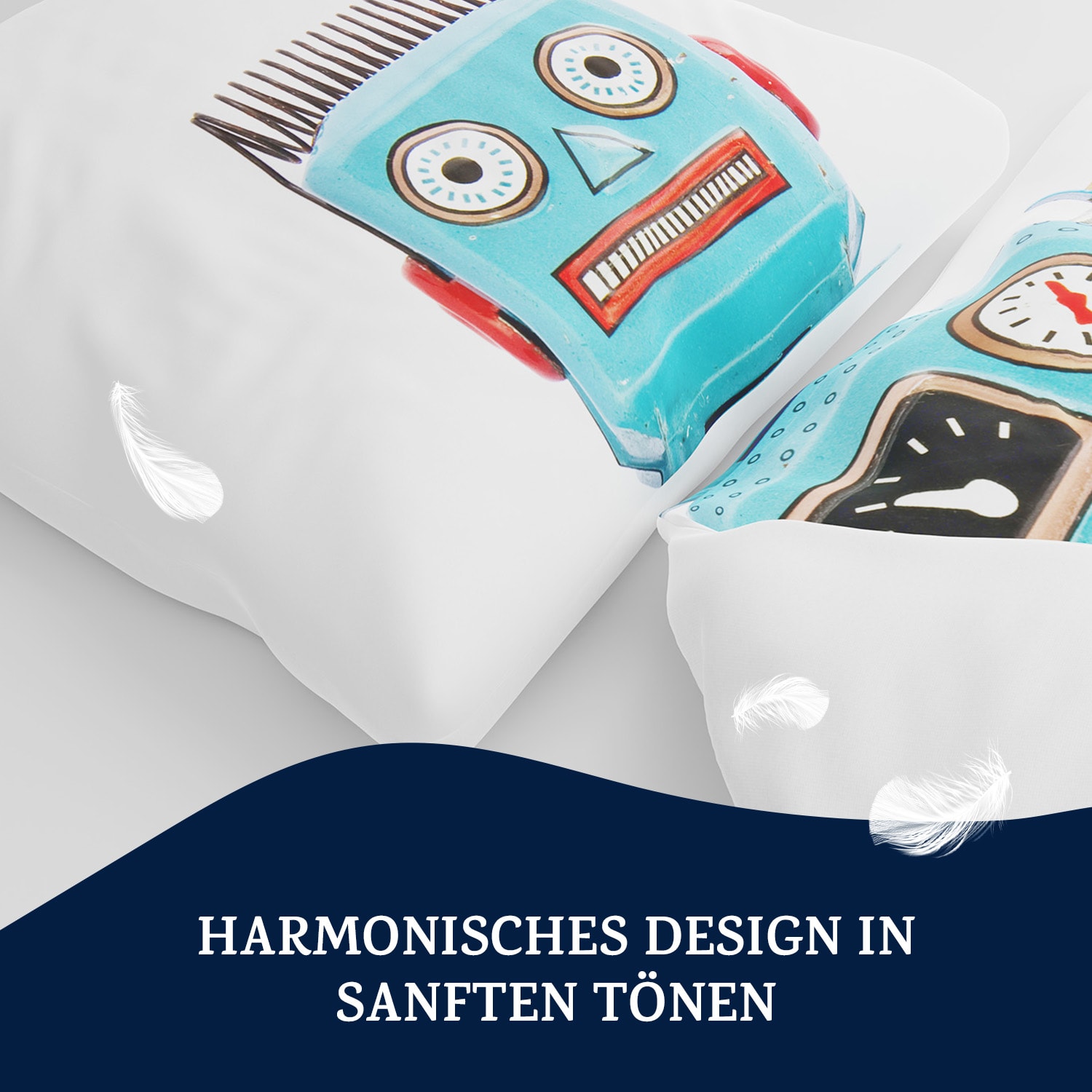 Soft Wonder Kids-Edition Bettwäsche 135 x 200 cm 50 x 75 cm atmungsaktiv Mikrofaser 135 x 200 cm / 50 x 75 cm | Roboter