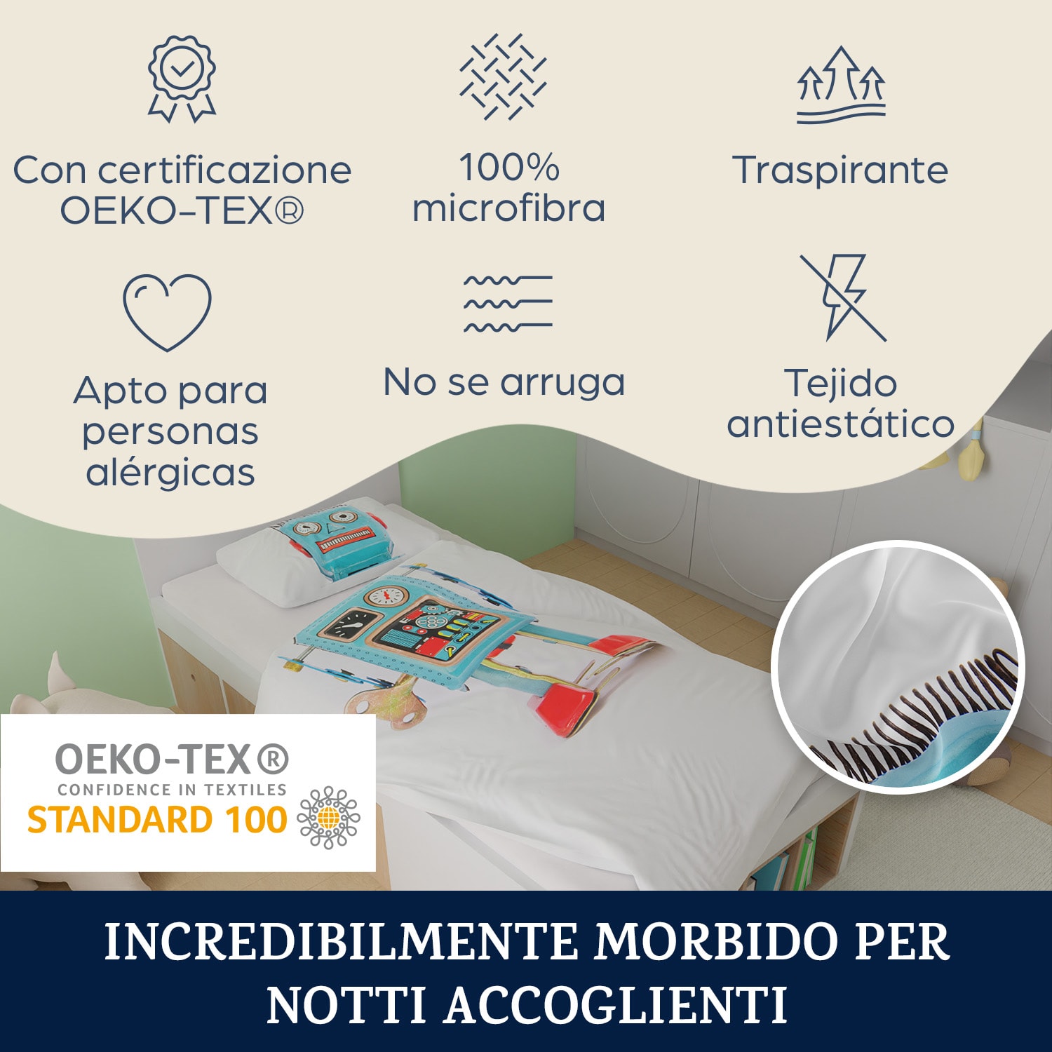 Soft Wonder Kids-Edition - Biancheria da letto, 135 x 200 cm, 50 x 75 cm, microfibra traspirante 135 x 200 cm / 50 x 75 cm | robot