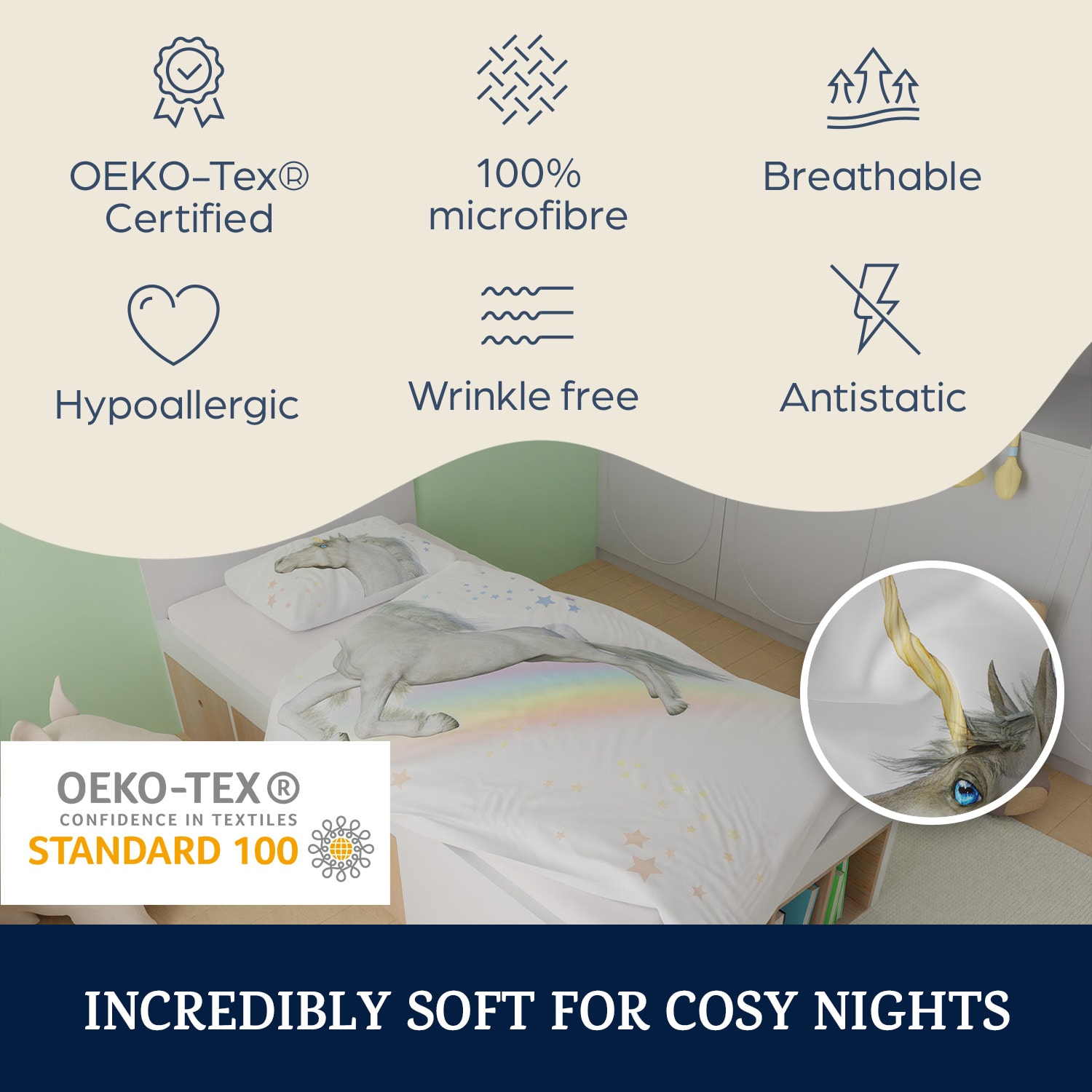 Soft Wonder Kids Edition Bedding 100 x 135 cm 40 x 60 cm breathable microfibre 100 x 135 cm / 40 x 60 cm | Unicorn