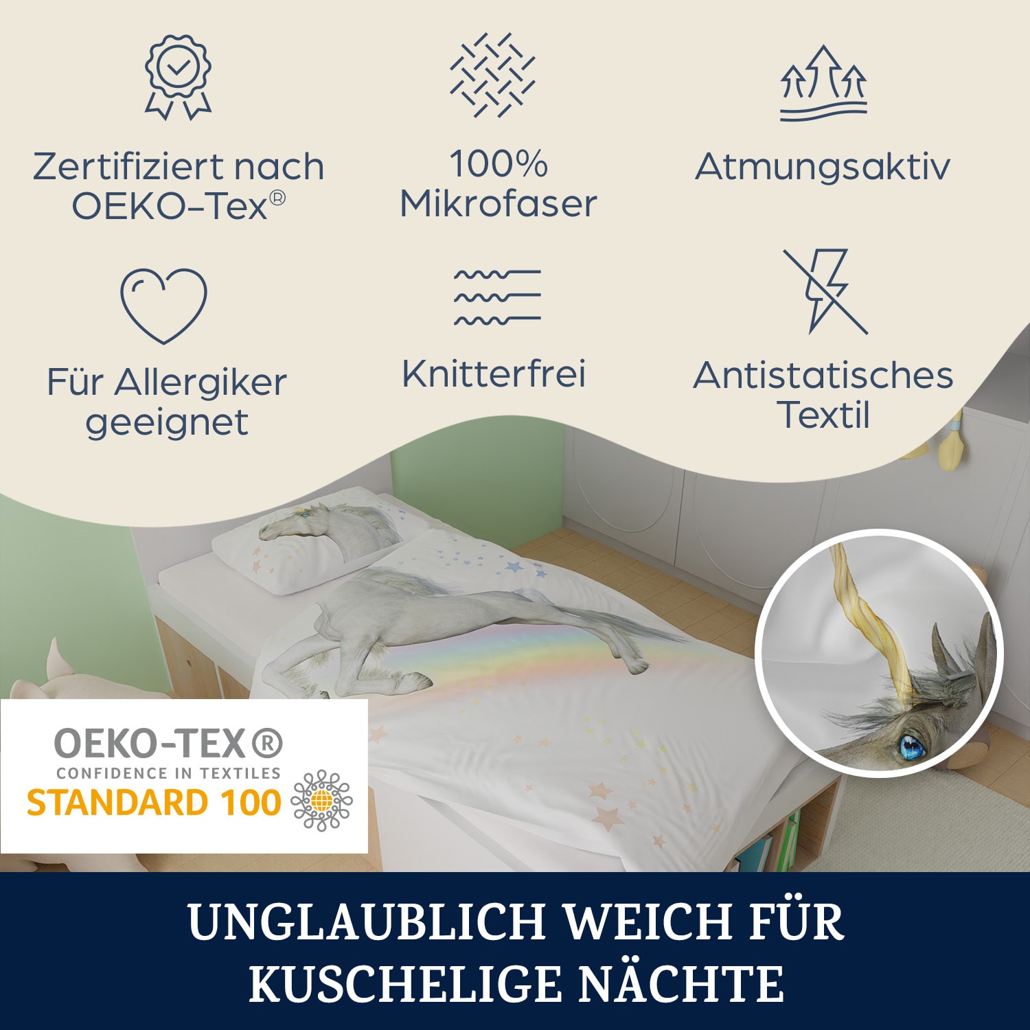 Soft Wonder Kids-Edition Bettwäsche 135 x 200 cm 80 x 80 cm   atmungsaktiv Mikrofaser 135 x 200 cm / 80 x 80 cm | Unicorn