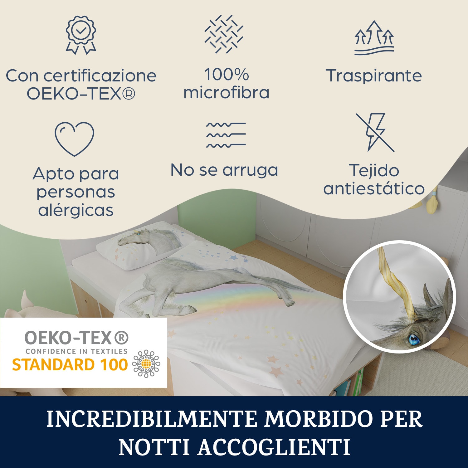Soft Wonder Kids-Edition - Biancheria da letto, 135 x 200 cm, 80 x 80 cm, microfibra traspirante 135 x 200 cm / 80 x 80 cm | Unicorn