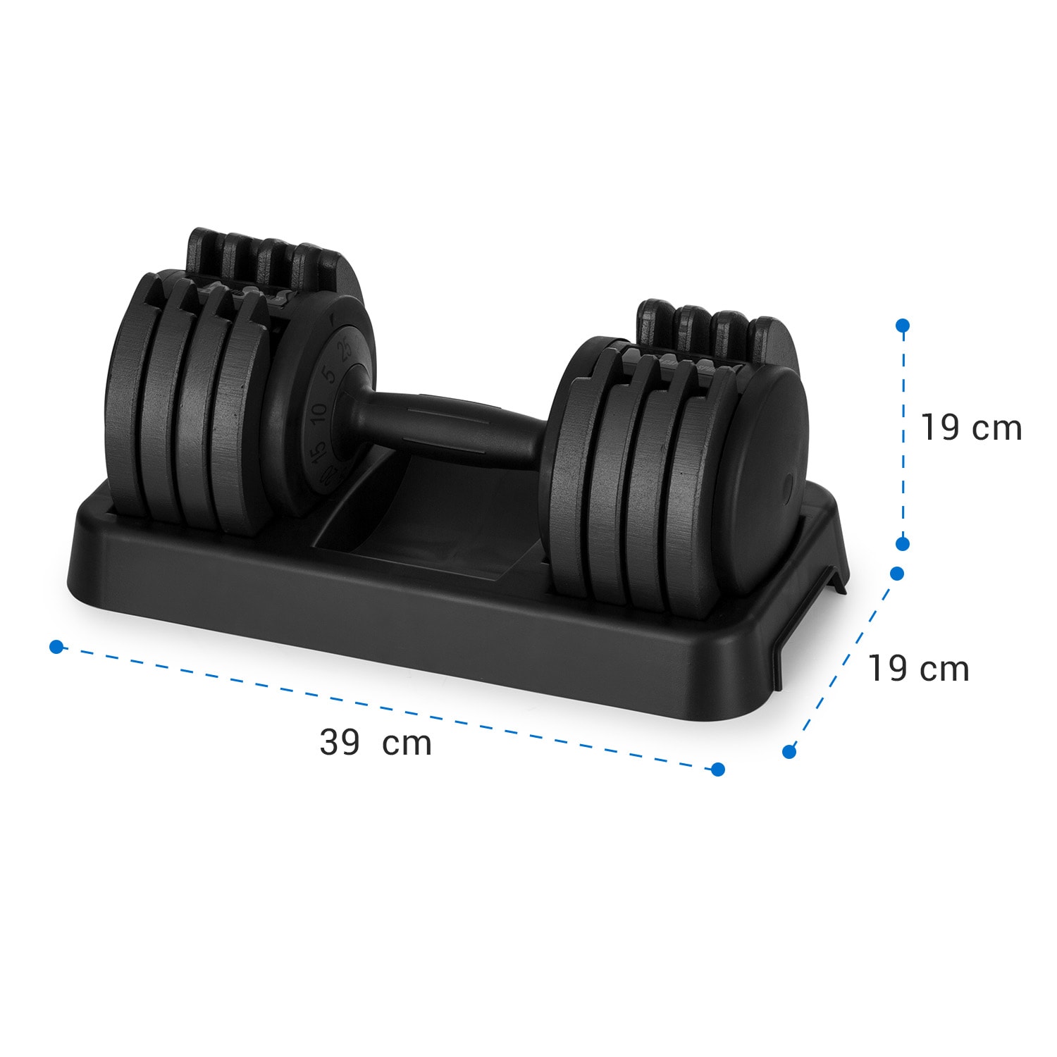 Delo, регулируем дъмбел, 25 кг, 5 нива на тежест с увеличение от 5 кг 25 kg | Черно