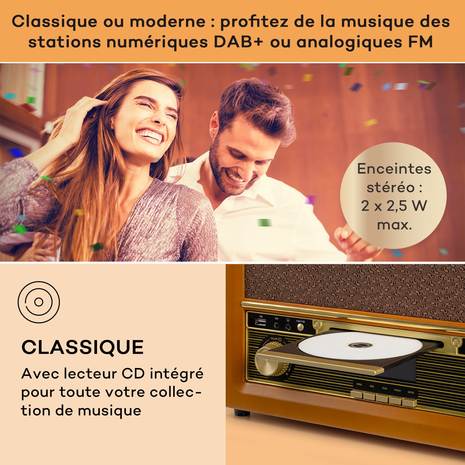 Belle Epoque 1906 DAB retro stereo-installatie radio DAB FM mp3 weergave BT Kersenhout