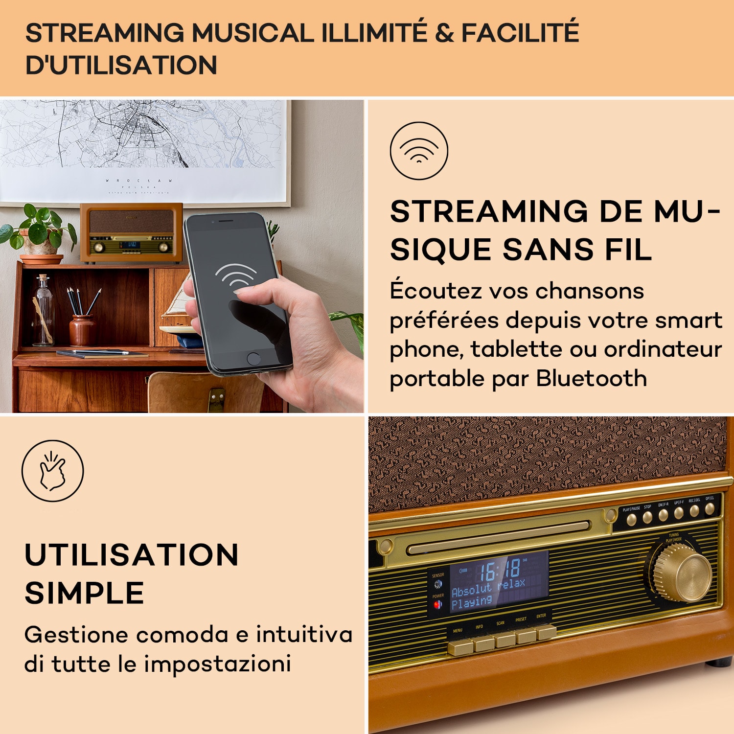 Belle Epoque 1906 DAB retro stereo-installatie radio DAB FM mp3 weergave BT 