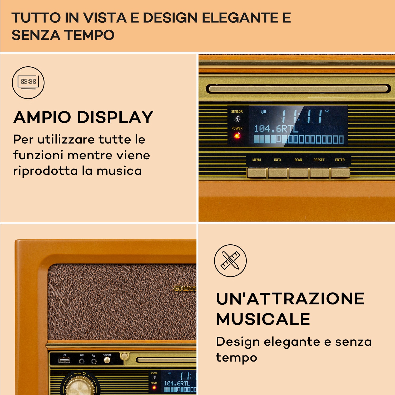 Belle Epoque 1906 DAB - Impianto stereo rétro, radio, radio DAB, radio FM, riproduzione MP3, BT 