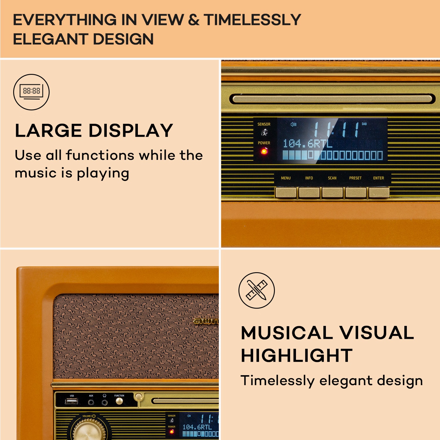 Belle Epoque 1906 DAB, ретро стерео система, DAB радио, UKW, възпроизвеждане МР3, ВТ