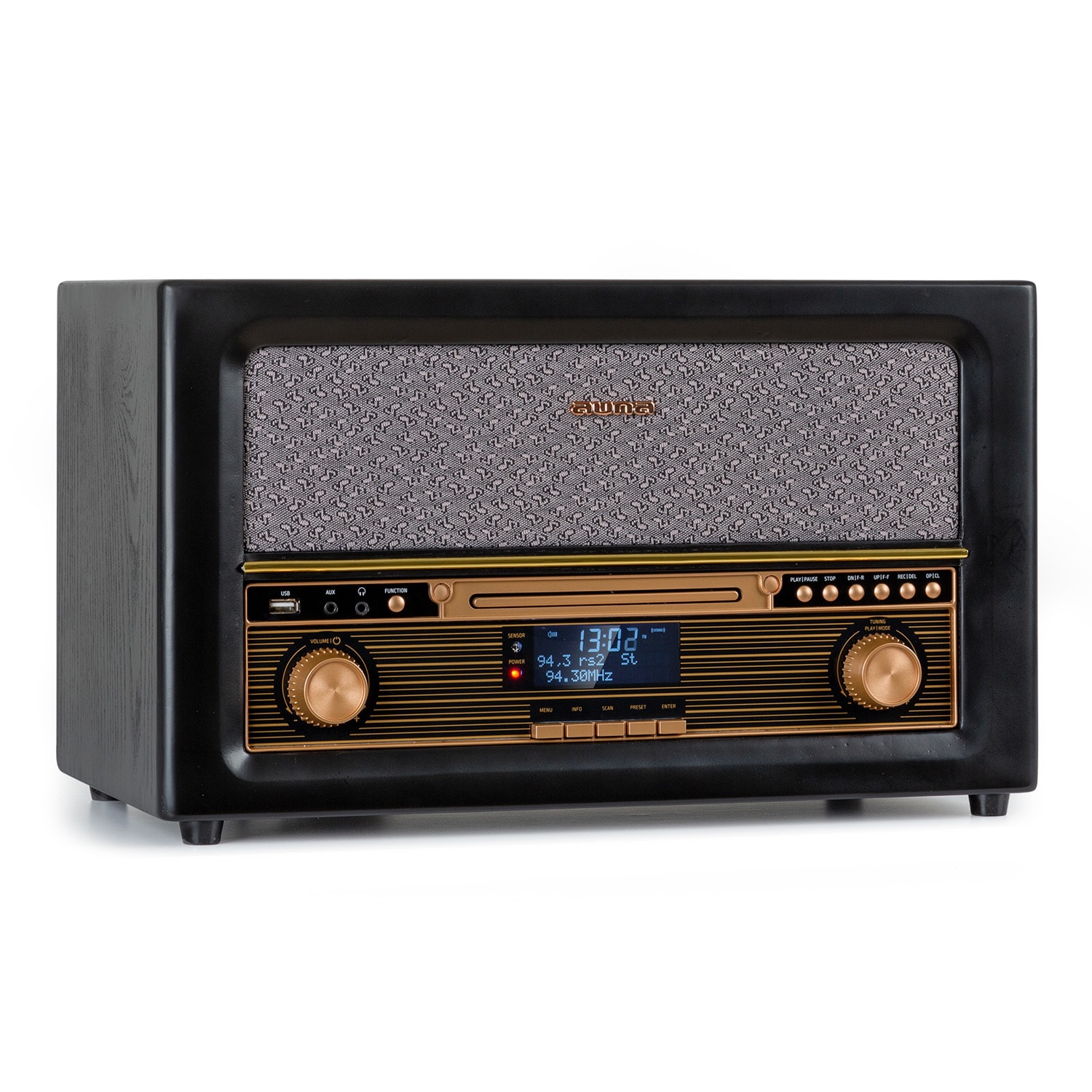 Belle Epoque 1906 DAB, retro wieża stereo, radio, DAB radio, UKF-FM radio, odtwarzanie MP3, BT Czarny