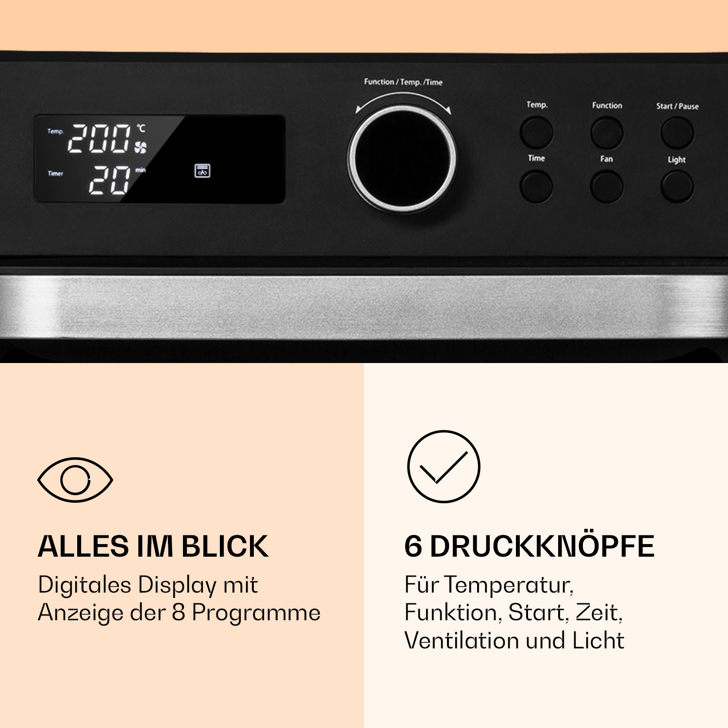 Prime Air Heißluftfritteuse 1500W 23l Timer 8 Programme Schwarz