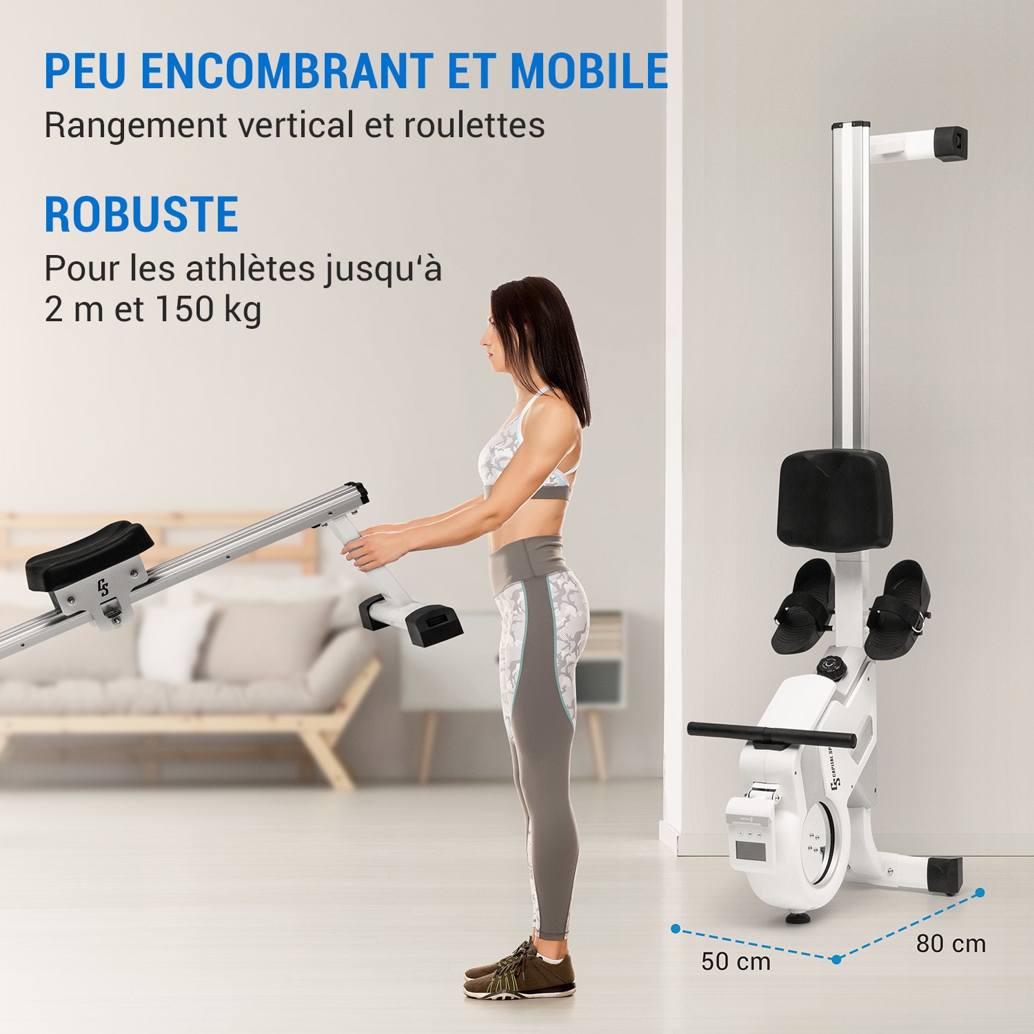 Stream M1 Rameur magnétique 105 cm Ecran LCD 8 niveaux aluminium Blanc / Argent Métallisé