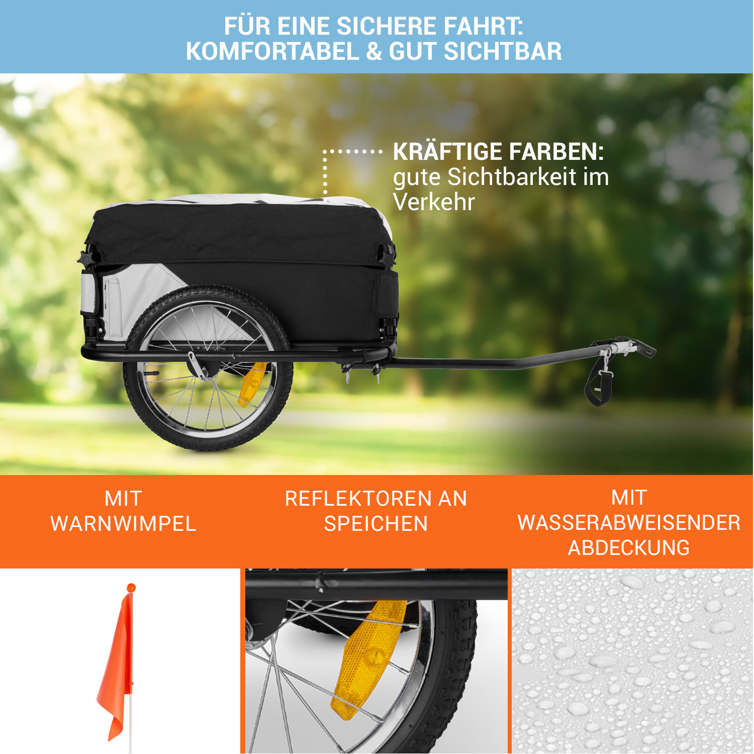 Mountee Fahrradanhänger Lastenanhänger 130l 60kg Stahlrohr Taubengrau
