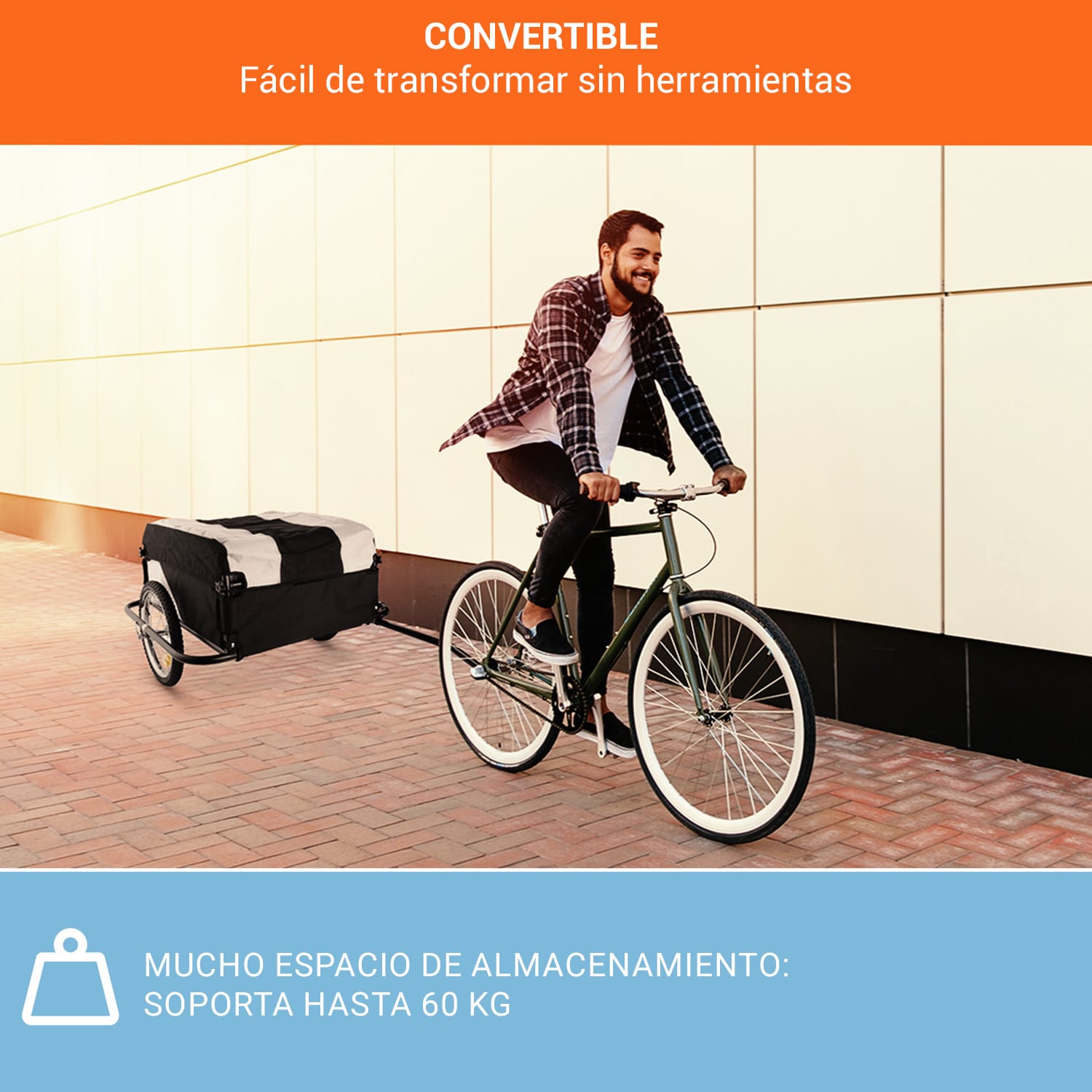 DURAMAXX Mountee Remolque de carga para bicicletas 130l 60kg acero negro-rojo Gris Paloma