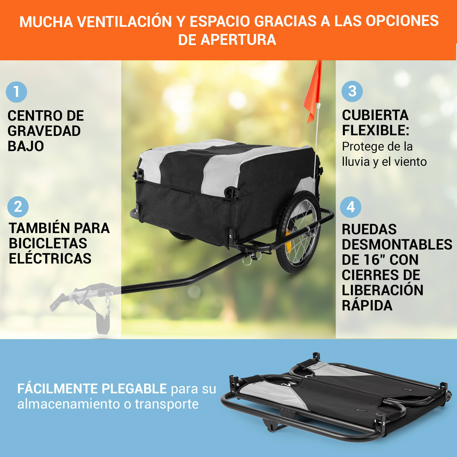DURAMAXX Mountee Remolque de carga para bicicletas 130l 60kg acero negro-rojo Gris Paloma