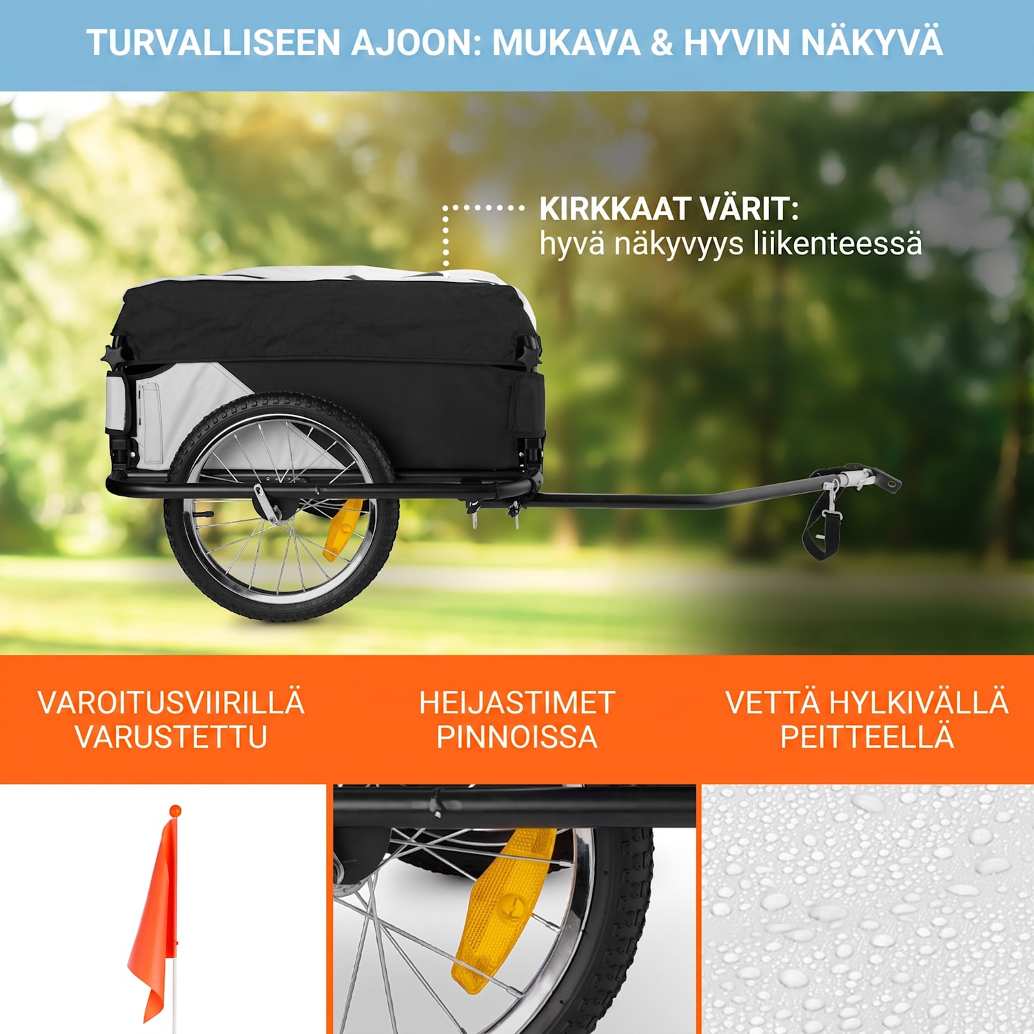 Mountee polkupyörän peräkärry/kuljetuskärry 130l 60kg teräsputki Kyyhkynharmaa