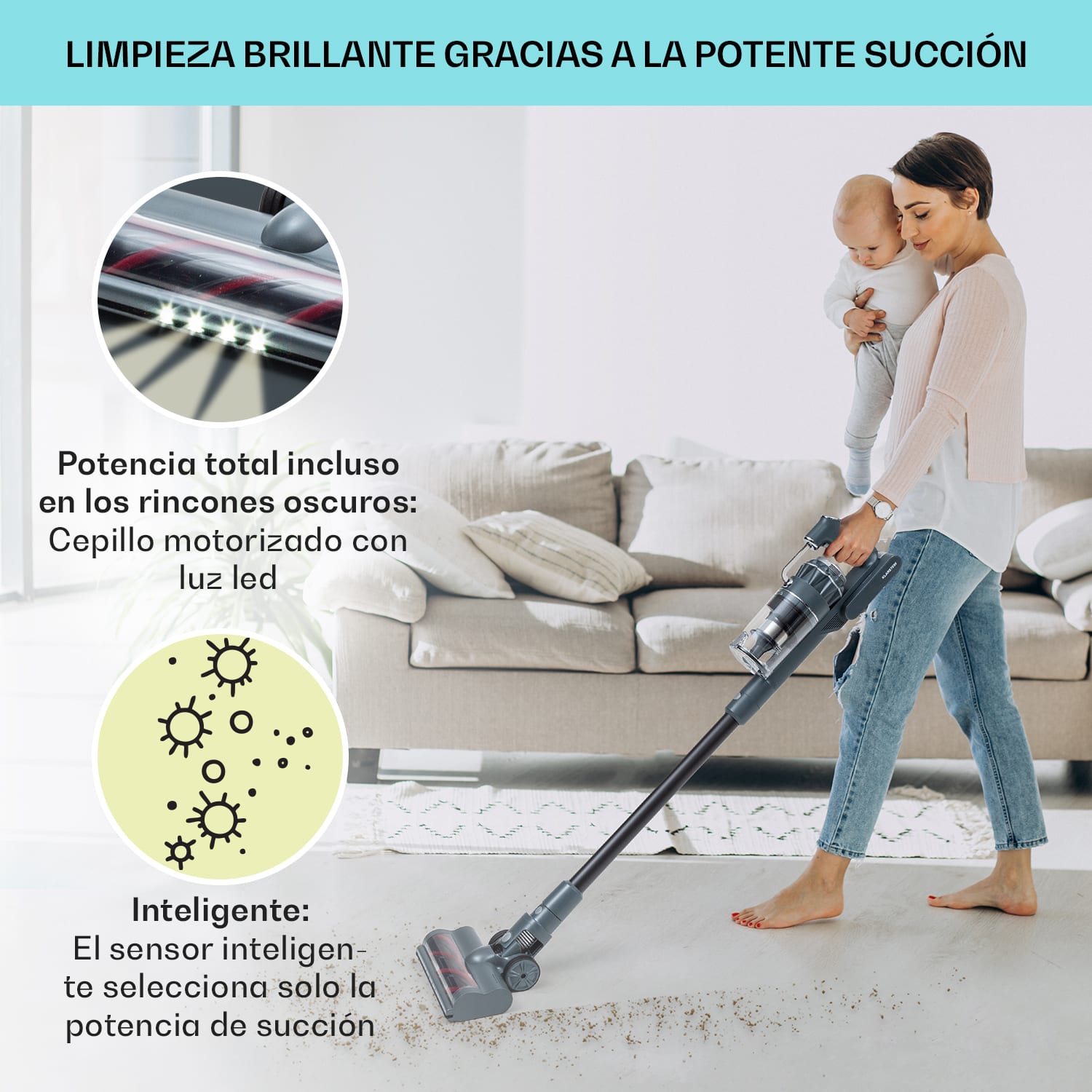 LARMA Aspirador sin bolsa a pilas 45 min Tiempo de funcionamiento máx. LED Antracita