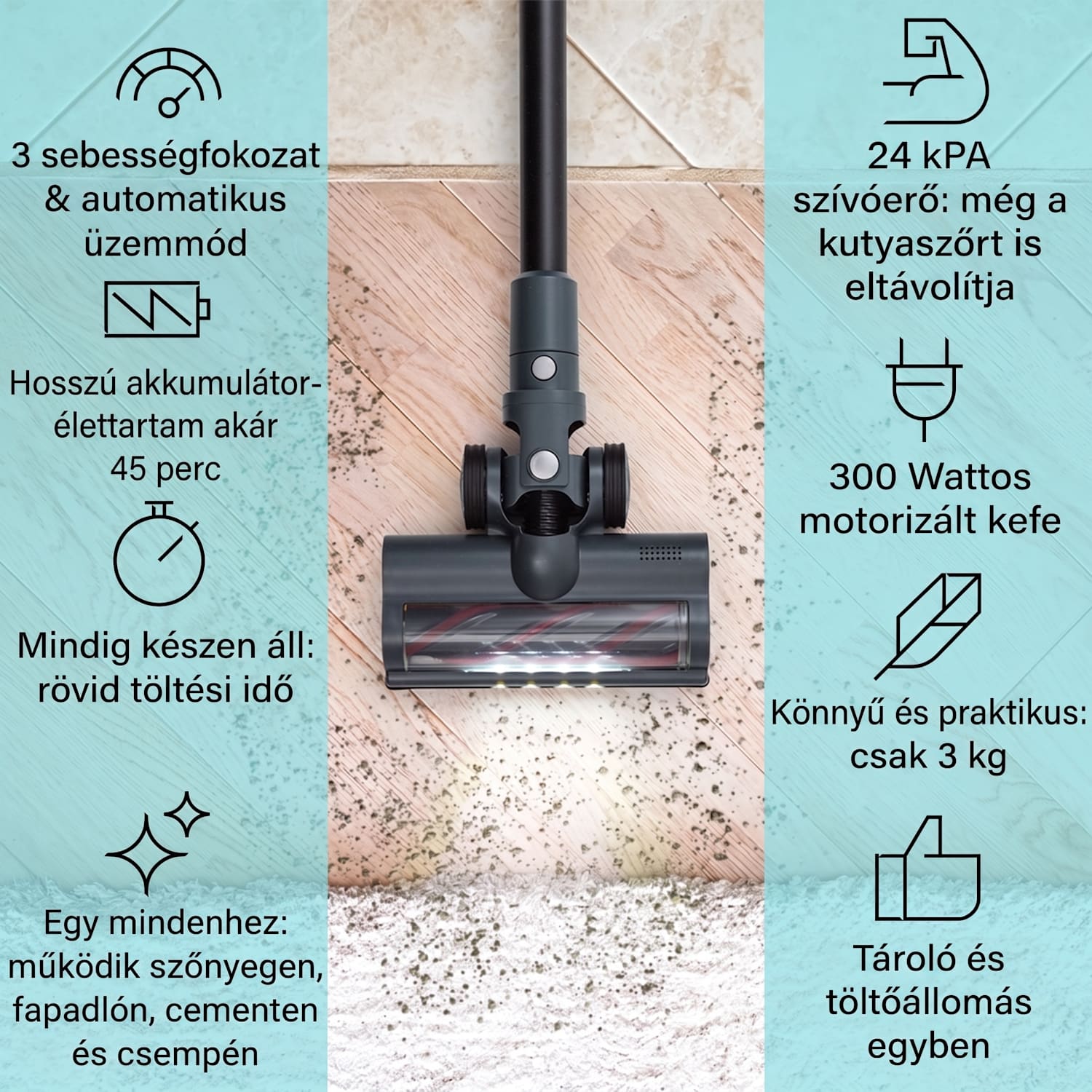 LARMA, porszívó, vezeték nélküli, zsák nélküli, maximális üzemidő 45 perc, LED Antracit