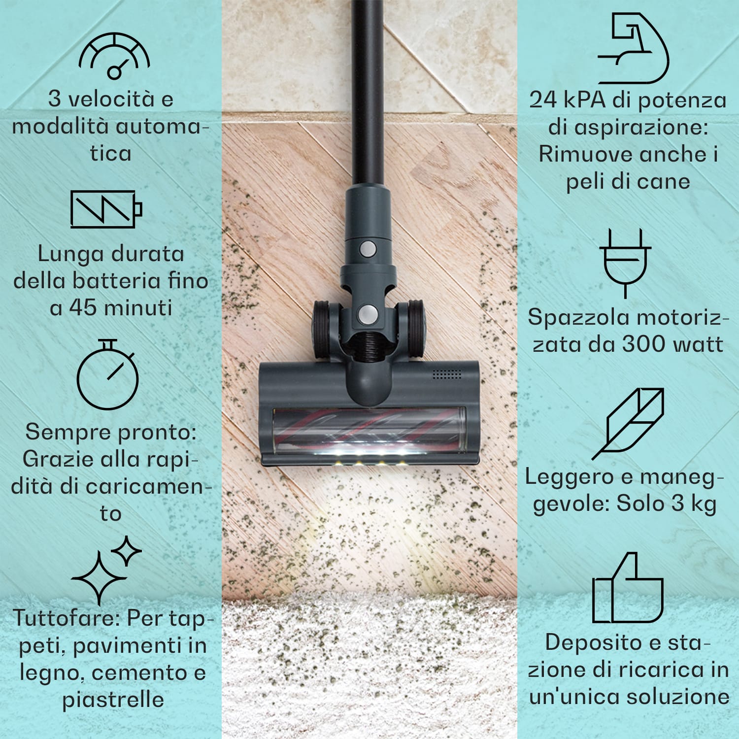 Aspirapolvere LARMA - senza cavo e senza sacchetto - con autonomia della batteria di 45 min, luce al LED Antracite