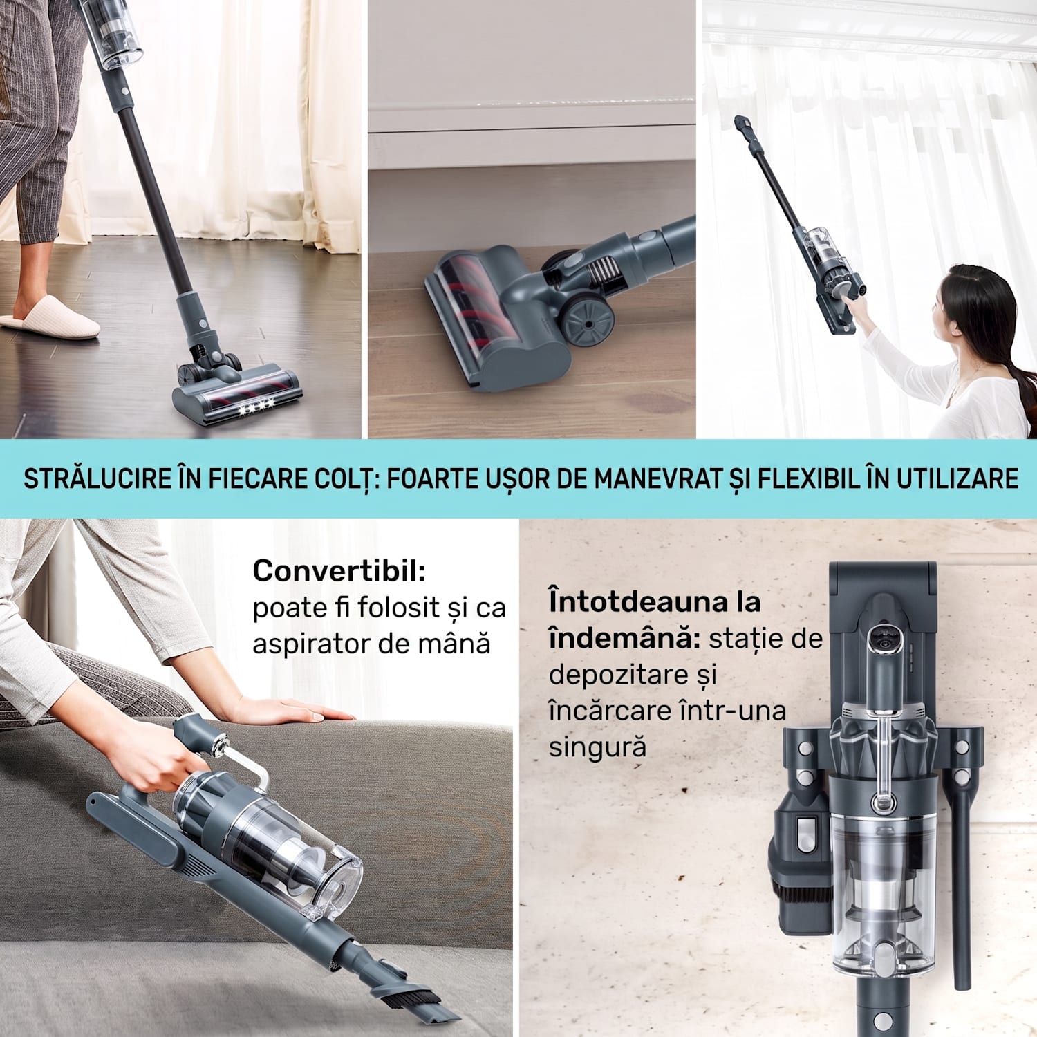 LARMA, aspirator, fără fir, fără sac, timp de funcționare maxim 45 min, LED Antracit