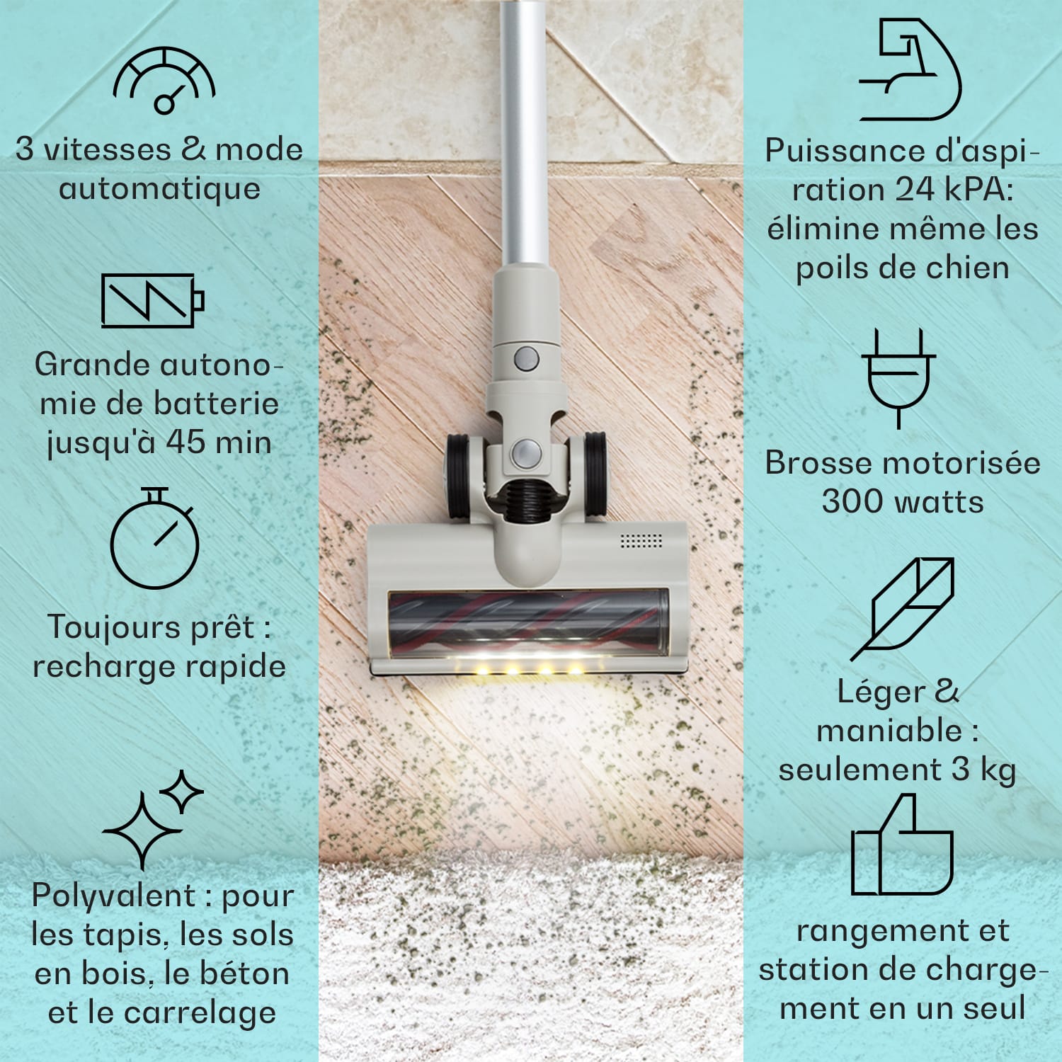 LARMA stofzuiger snoerloos zakloos, accu-aandrijving max. 45 min looptijd led Zand