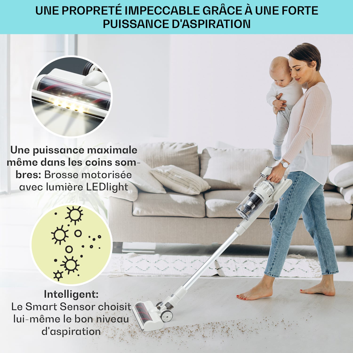 LARMA stofzuiger snoerloos zakloos, accu-aandrijving max. 45 min looptijd led Zand