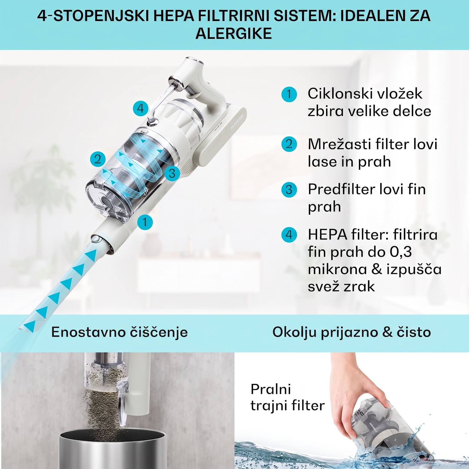 LARMA, sesalnik, baterijski, brez vrečke, čas delovanja baterije 45 min, LED Pesek