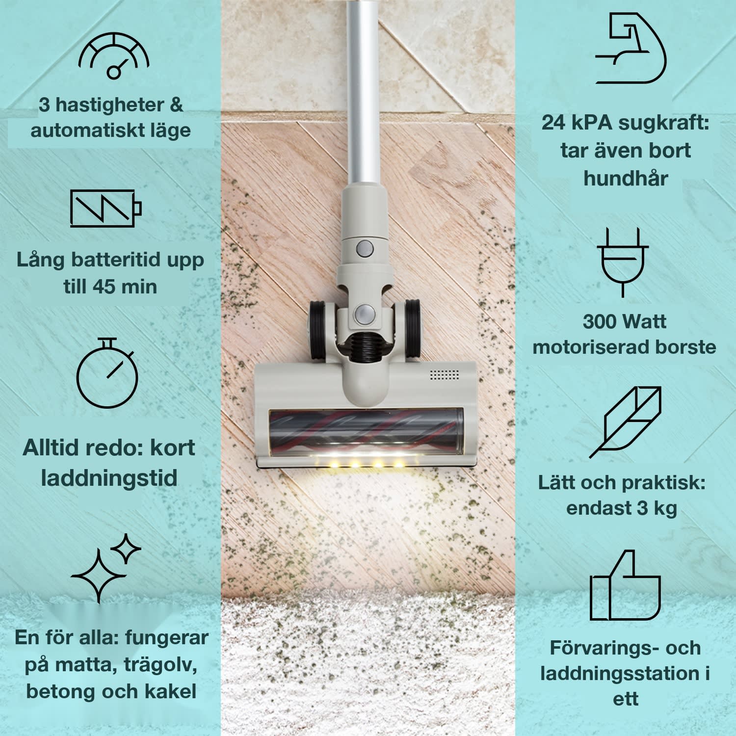 LARMA Dammsugare sladdlös utan påse batteridriven max. drifttid 45 min LED 